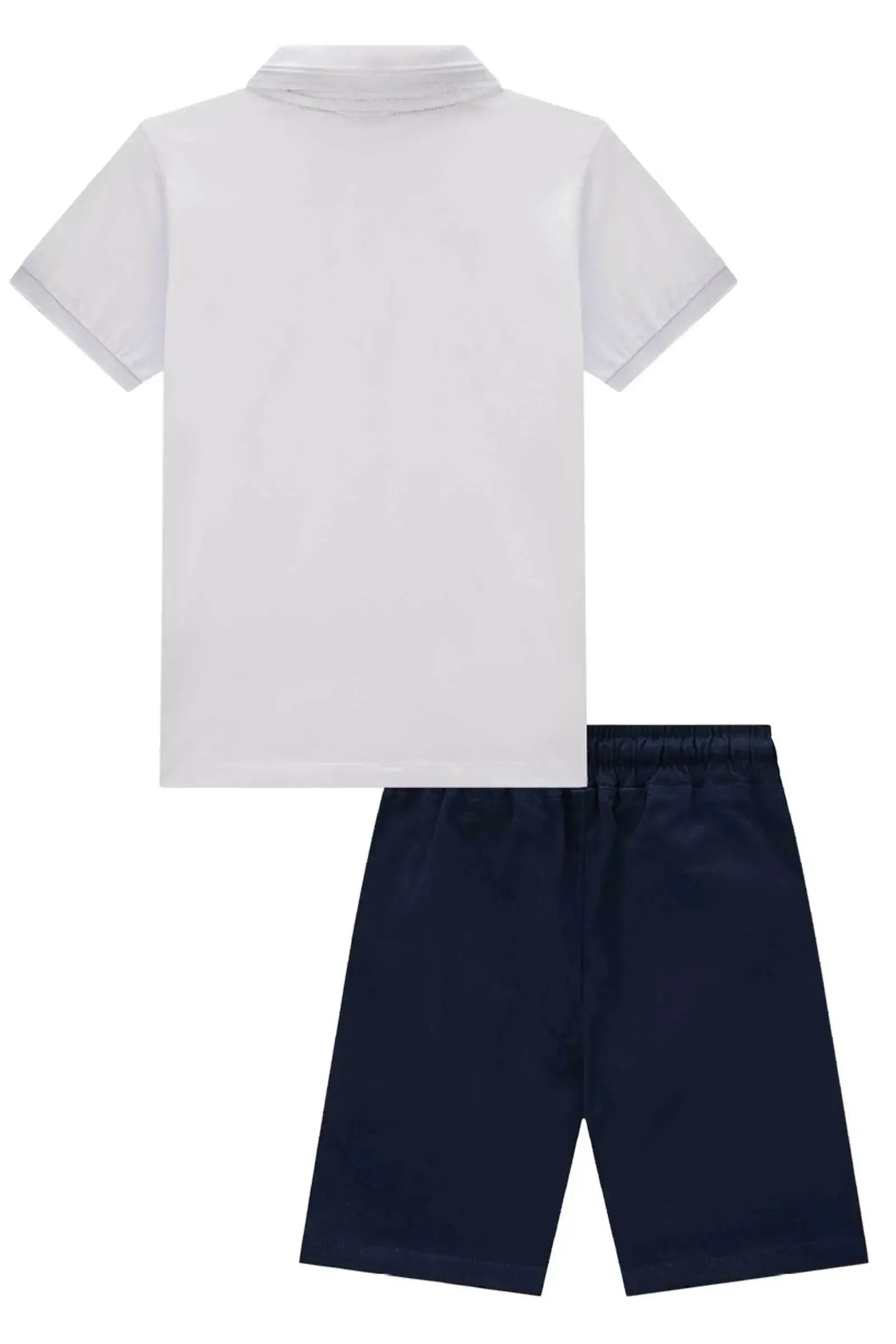 Conjunto de Camisa Polo em Meia Malha e Bermuda em Sarja Caribe com Elastano 82907 LucBoo Infantil Menino