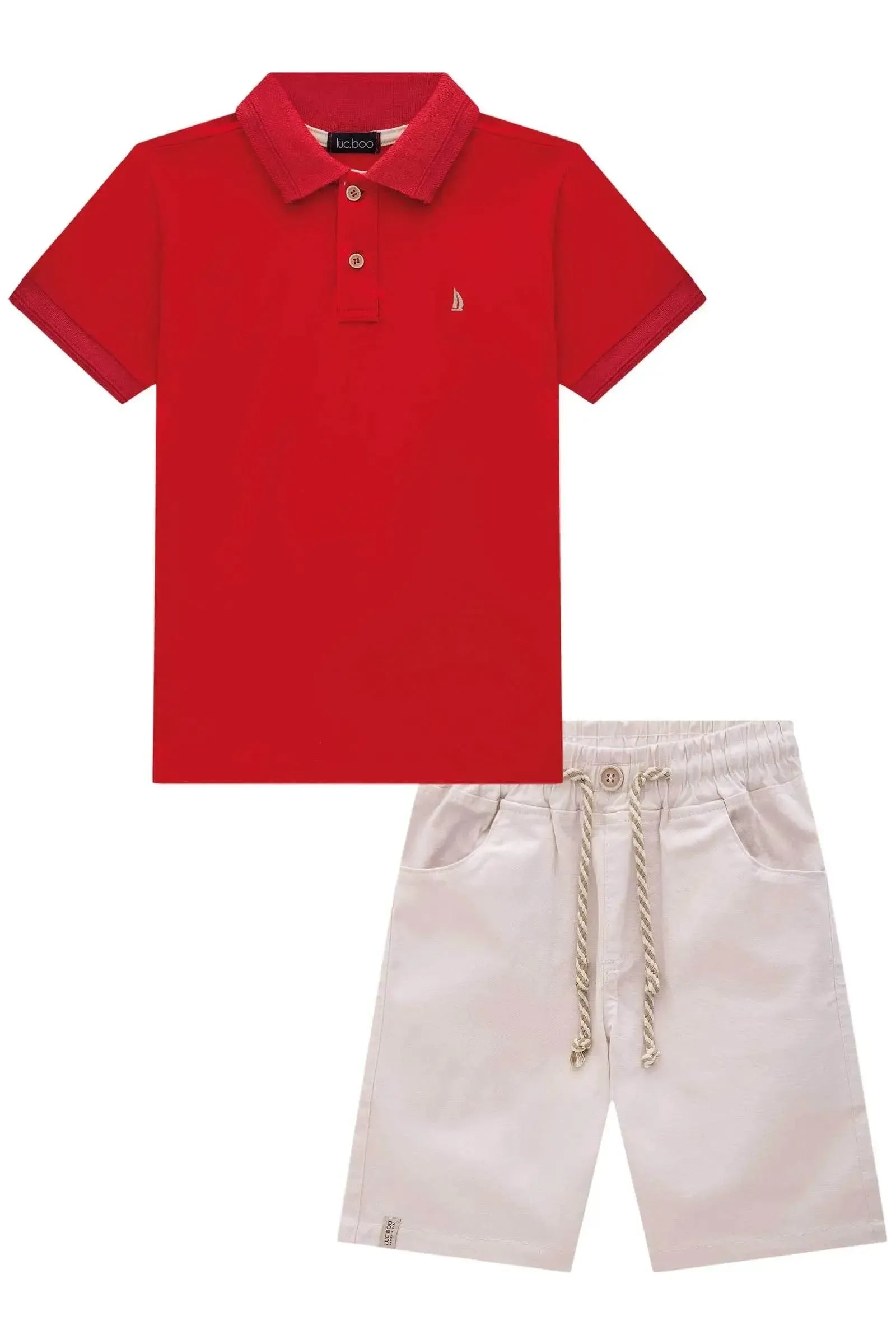 Conjunto de Camisa Polo em Meia Malha e Bermuda em Sarja Caribe com Elastano 82907 LucBoo Infantil Menino