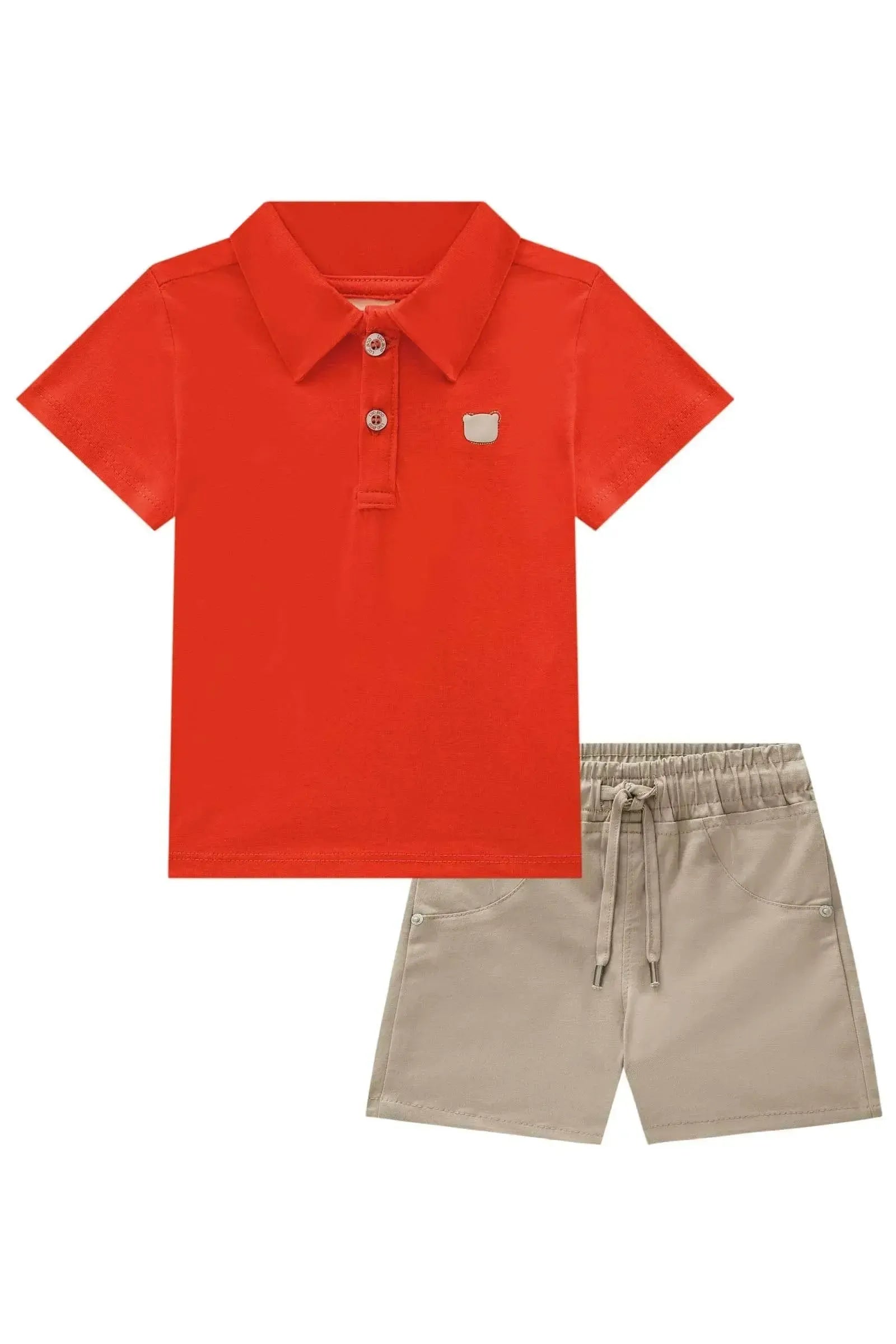 Conjunto de Camisa Polo em Meia Malha e Bermuda em Sarja Caribe com Elastano 84766 LucBoo Bebê Menino