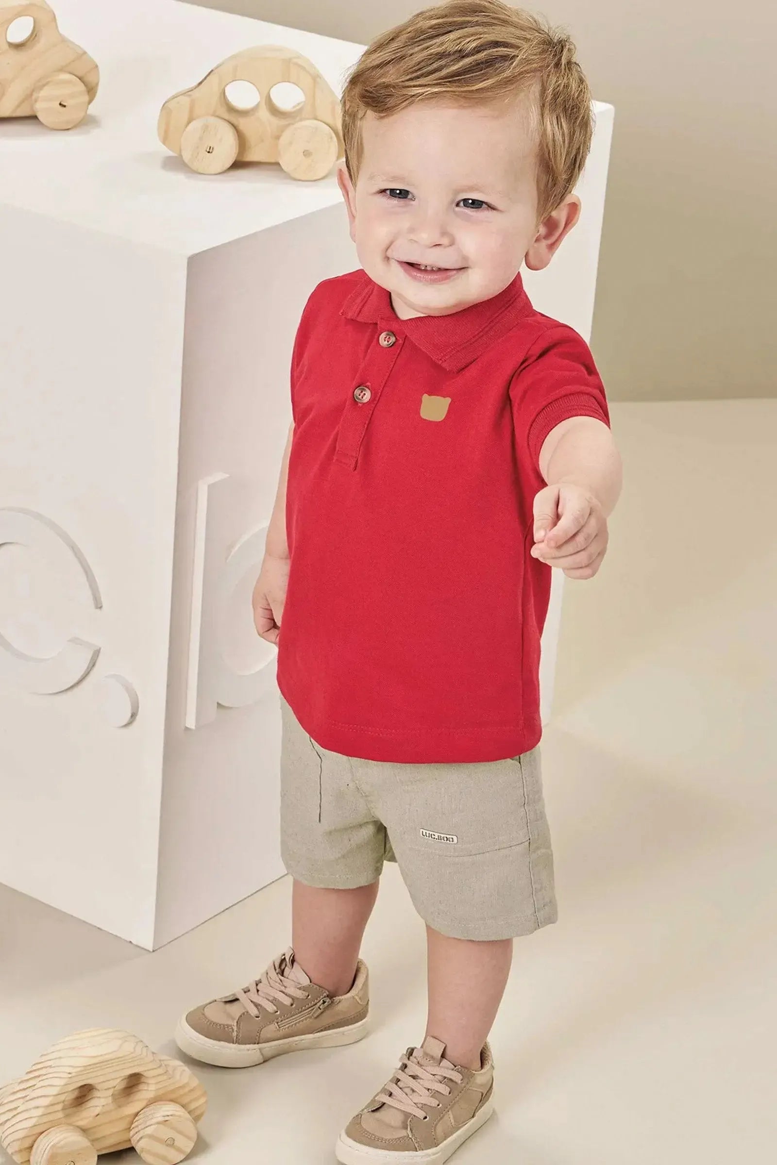 Conjunto de Camisa Polo em Meia Malha e Bermuda em Sarja Caribe com Elastano 84766 LucBoo Bebê Menino