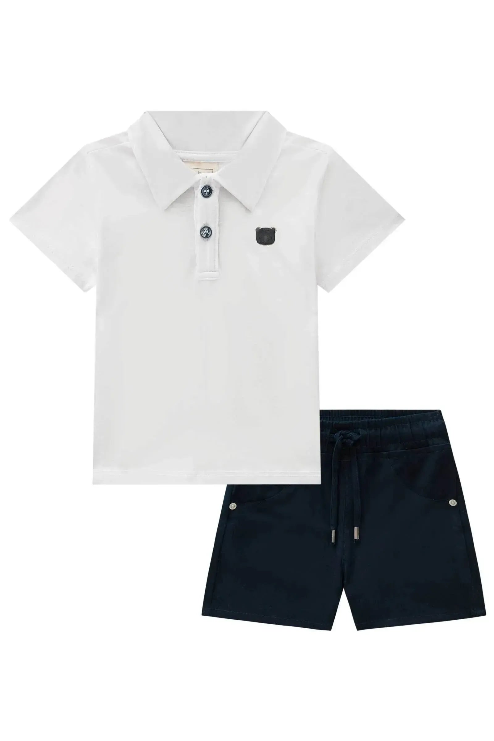 Conjunto de Camisa Polo em Meia Malha e Bermuda em Sarja Caribe com Elastano 84766 LucBoo Bebê Menino