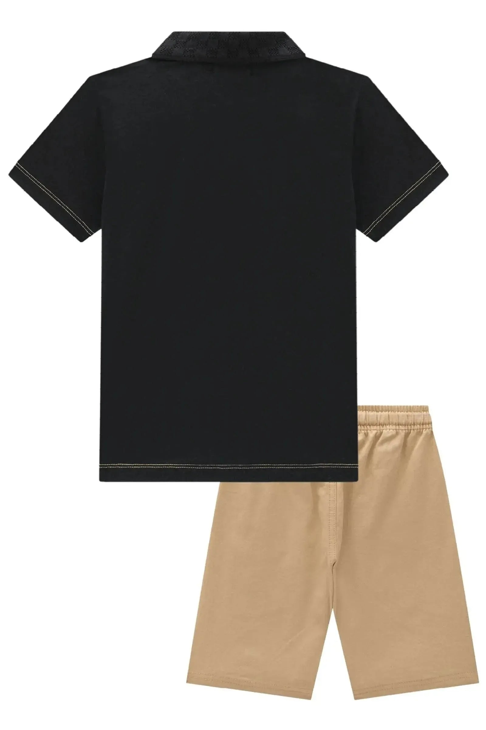 Conjunto de Camisa Polo em Meia Malha e Bermuda em Sarja Girassol com Elastano 96998 LucBoo Infantil Menino