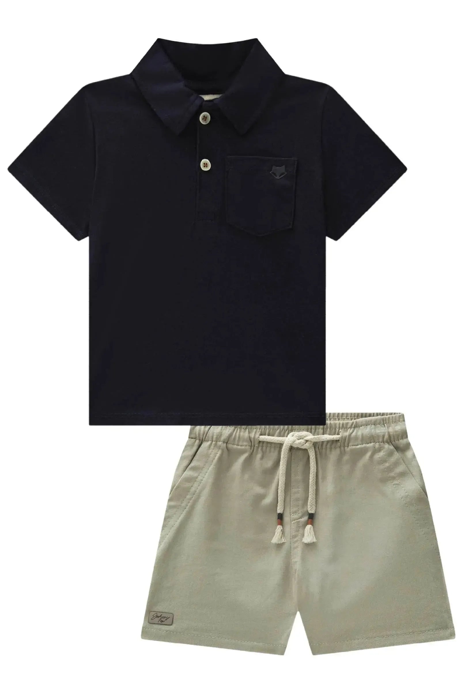 Conjunto de Camisa Polo em Meia Malha e Bermuda em Sarja Girassol com Elastano 88785 Johnny Fox Bebê Menino