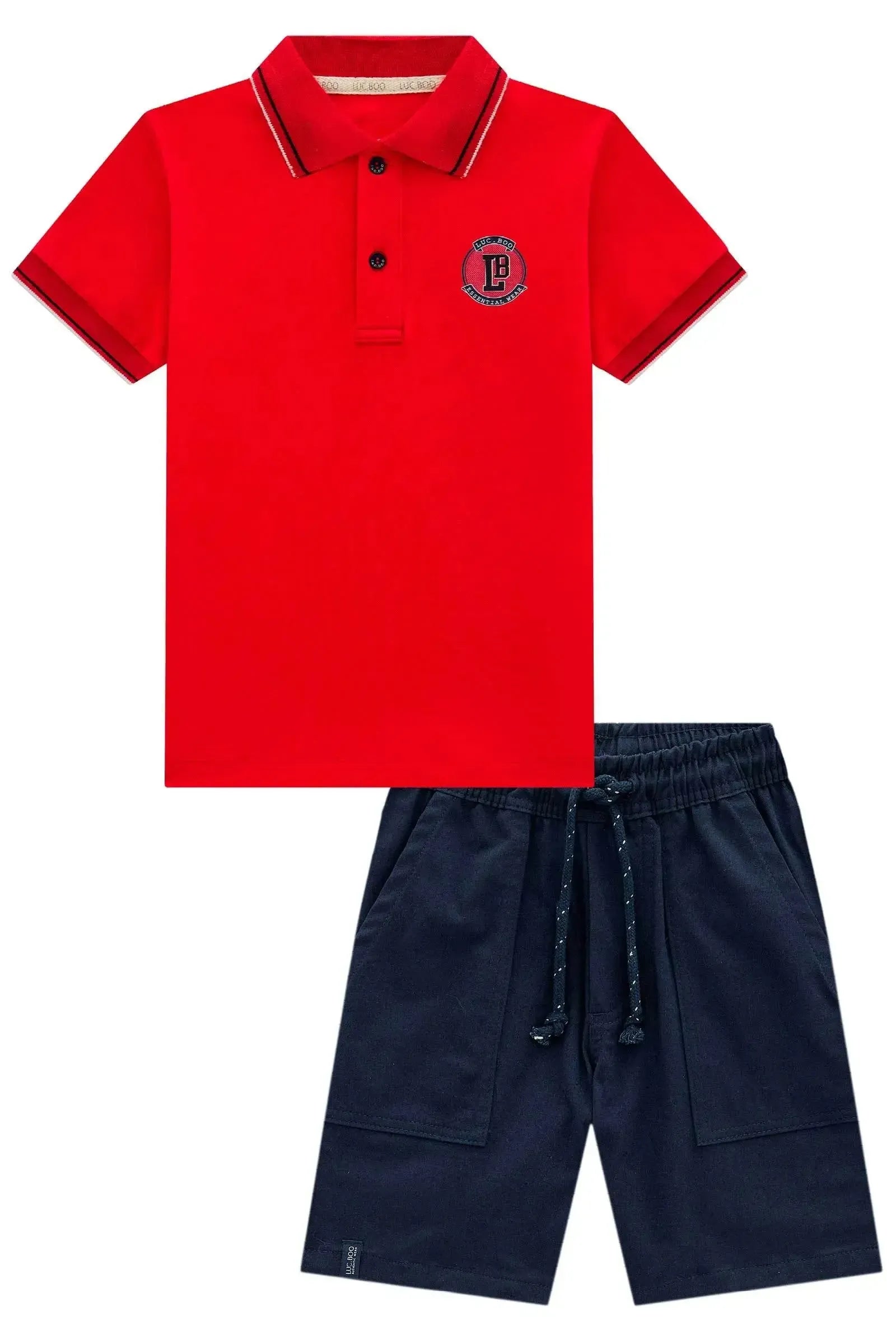 Conjunto de Camisa Polo em Meia Malha e Bermuda em Sarja Girassol com Elastano 98433 LucBoo Infantil Menino