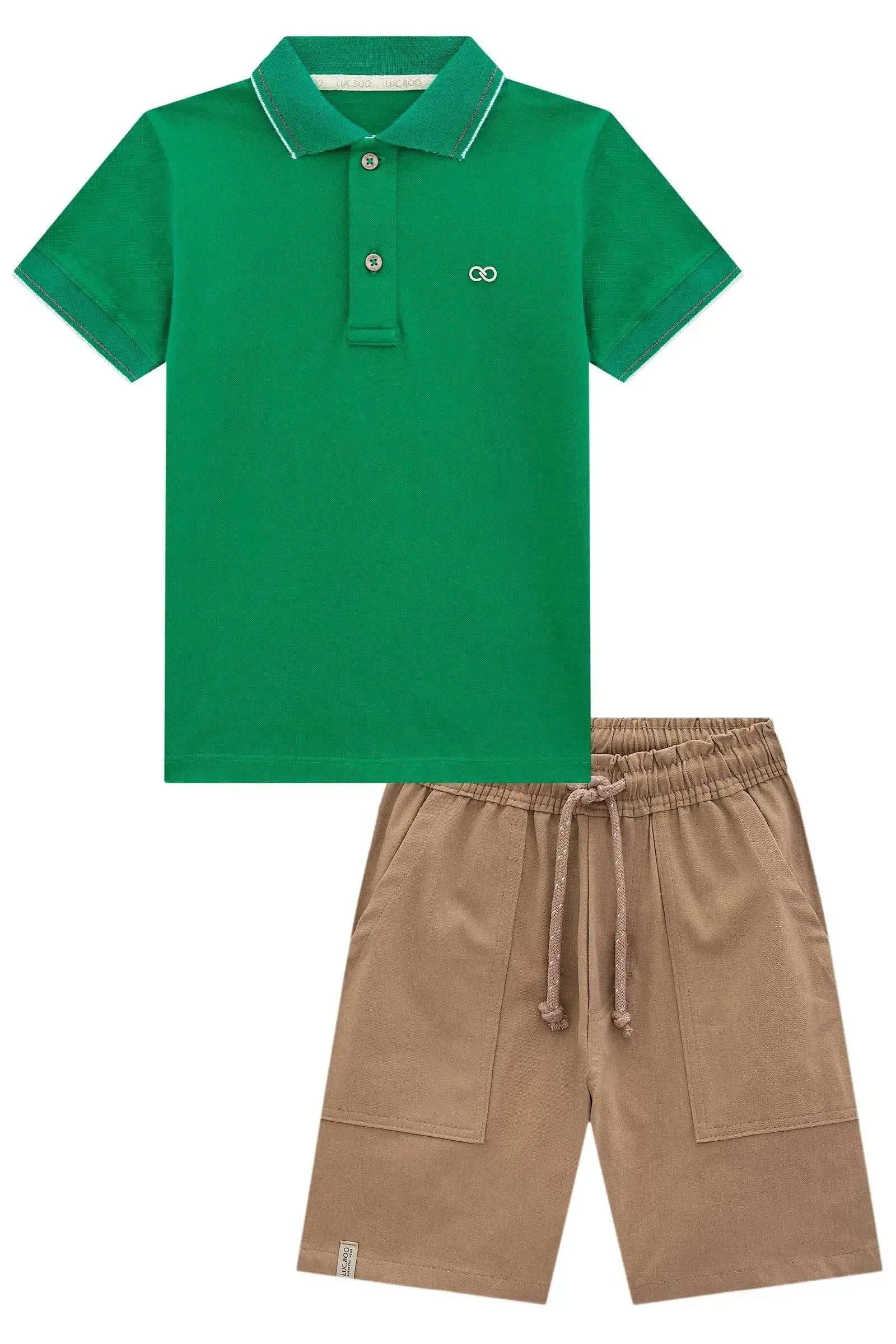 Conjunto de Camisa Polo em Meia Malha e Bermuda em Sarja Girassol com Elastano 98440 LucBoo Infantil Menino