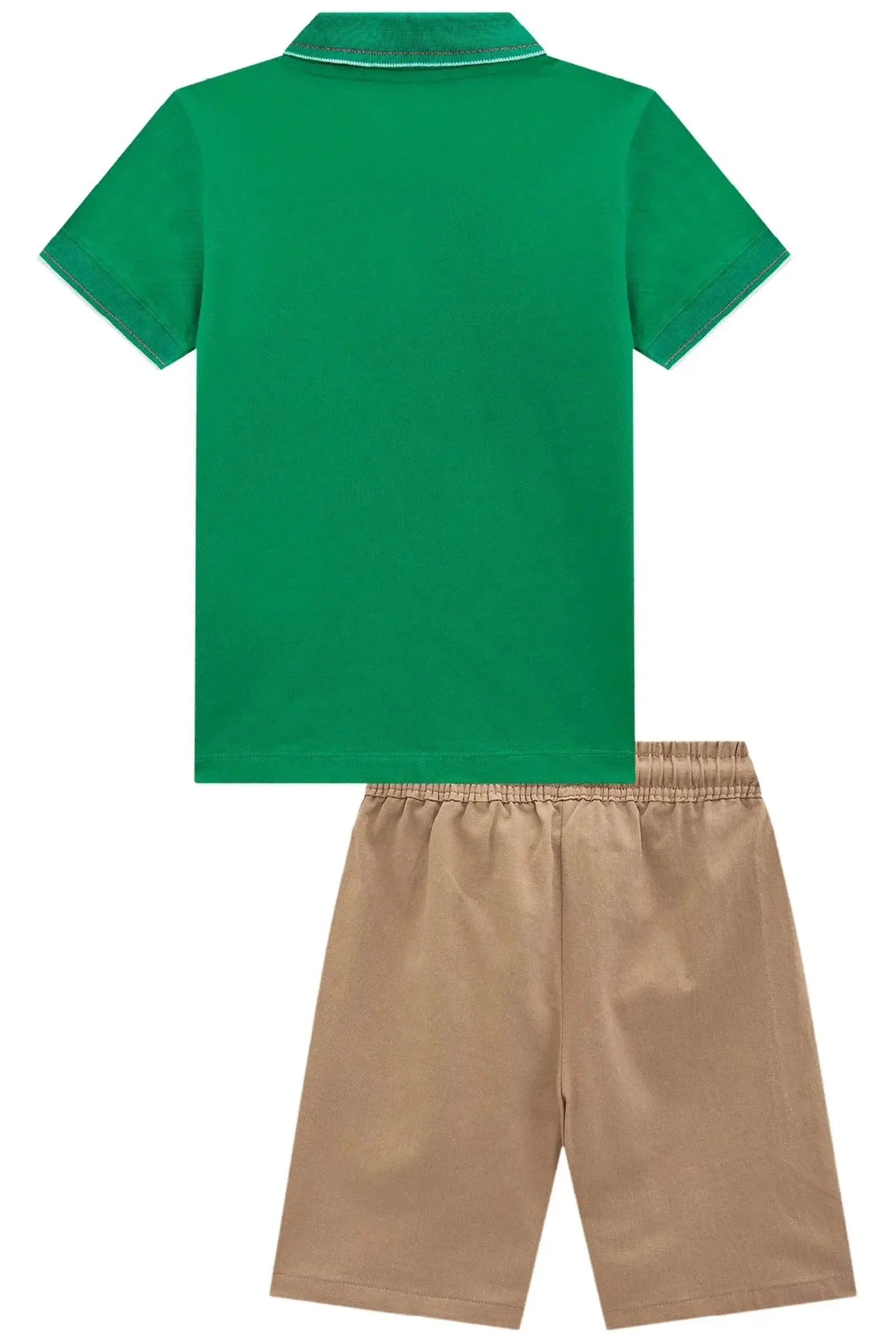 Conjunto de Camisa Polo em Meia Malha e Bermuda em Sarja Girassol com Elastano 98440 LucBoo Infantil Menino