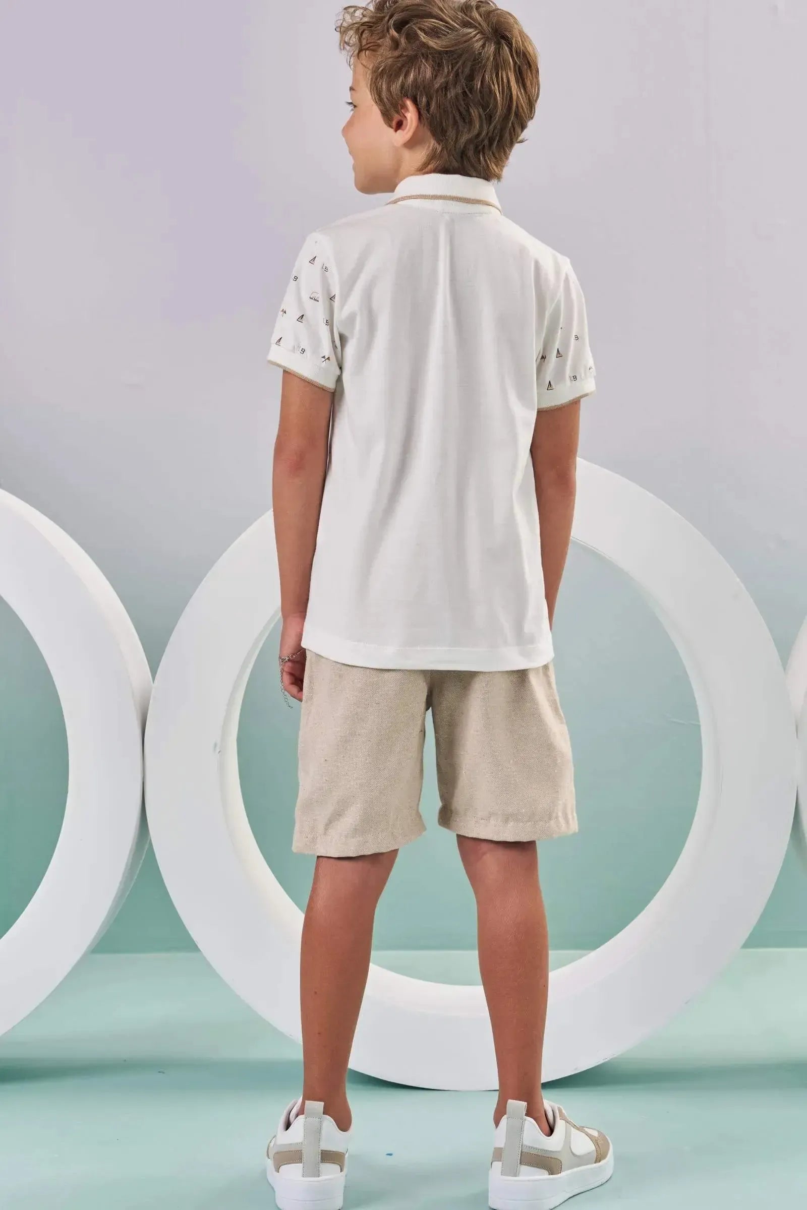 Conjunto de Camisa Polo em Meia Malha e Bermuda em Tecido Rivera 87985 LucBoo Infantil Menino