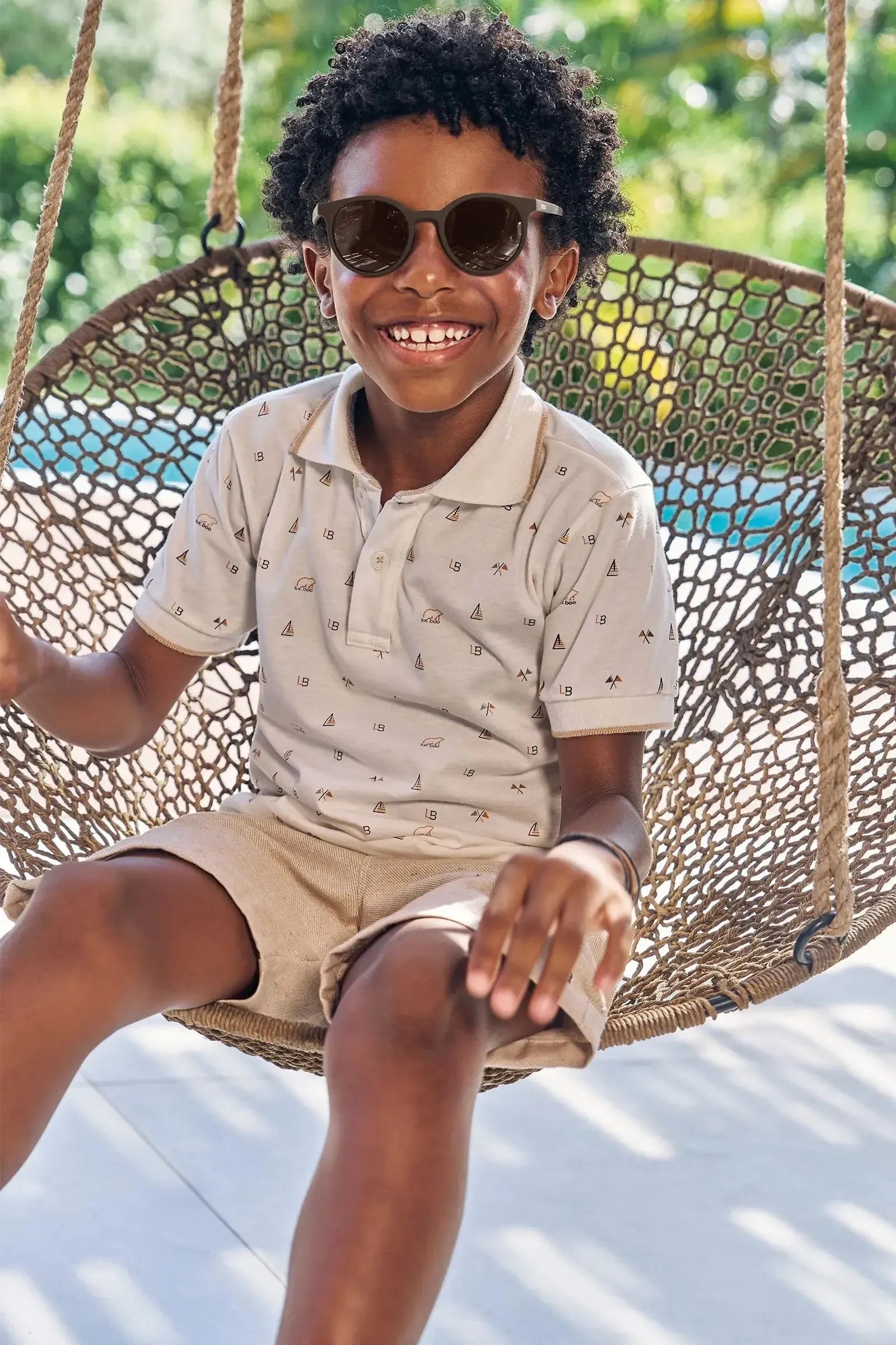 Conjunto de Camisa Polo em Meia Malha e Bermuda em Tecido Rivera 87985 LucBoo Infantil Menino
