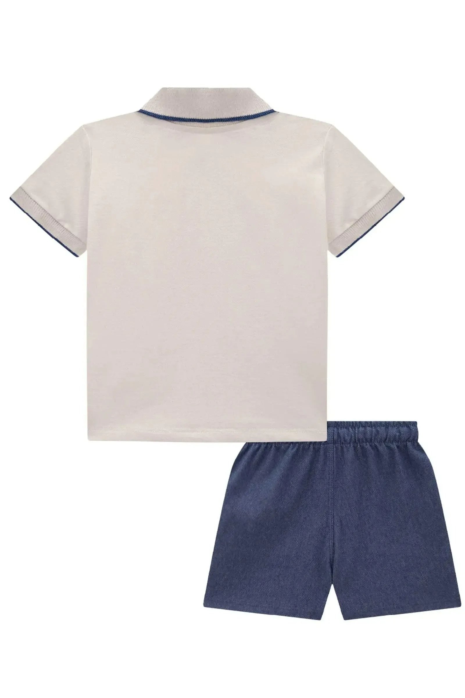 Conjunto de Camisa Polo em Piquet com Elastano e Bermuda em Cotton Jeans com Elastano 83385 LucBoo Bebê Menino