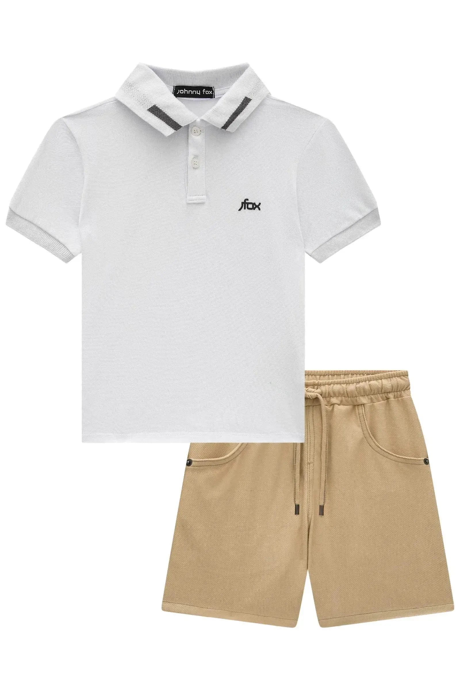 Conjunto de Camisa Polo em Piquet com Elastano e Bermuda em Cotton Jeans com Elastano 84701 Johnny Fox Teen Menino