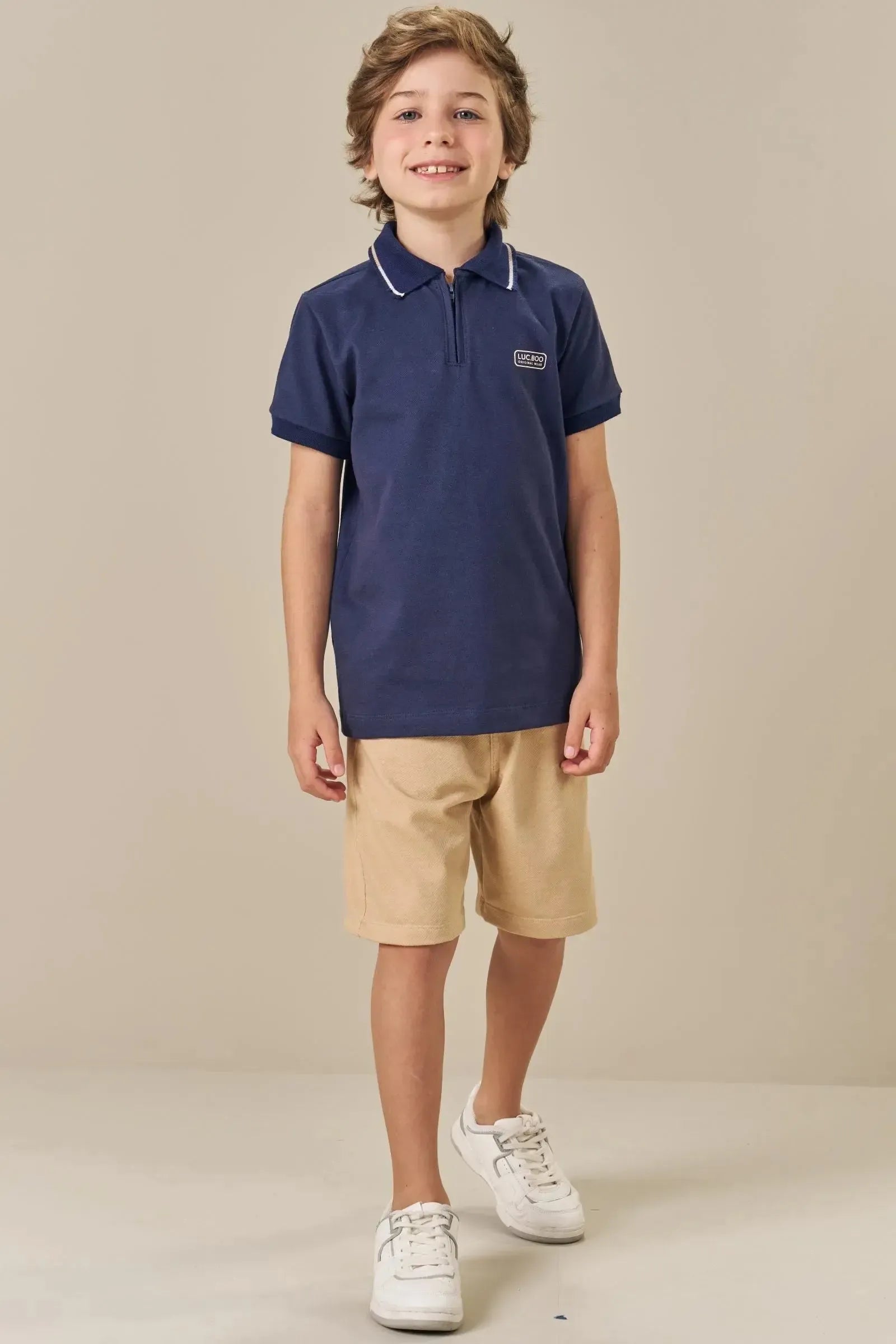 Conjunto de Camisa Polo em Piquet com Elastano e Bermuda em Cotton Jeans com Elastano 85274 LucBoo Infantil Menino