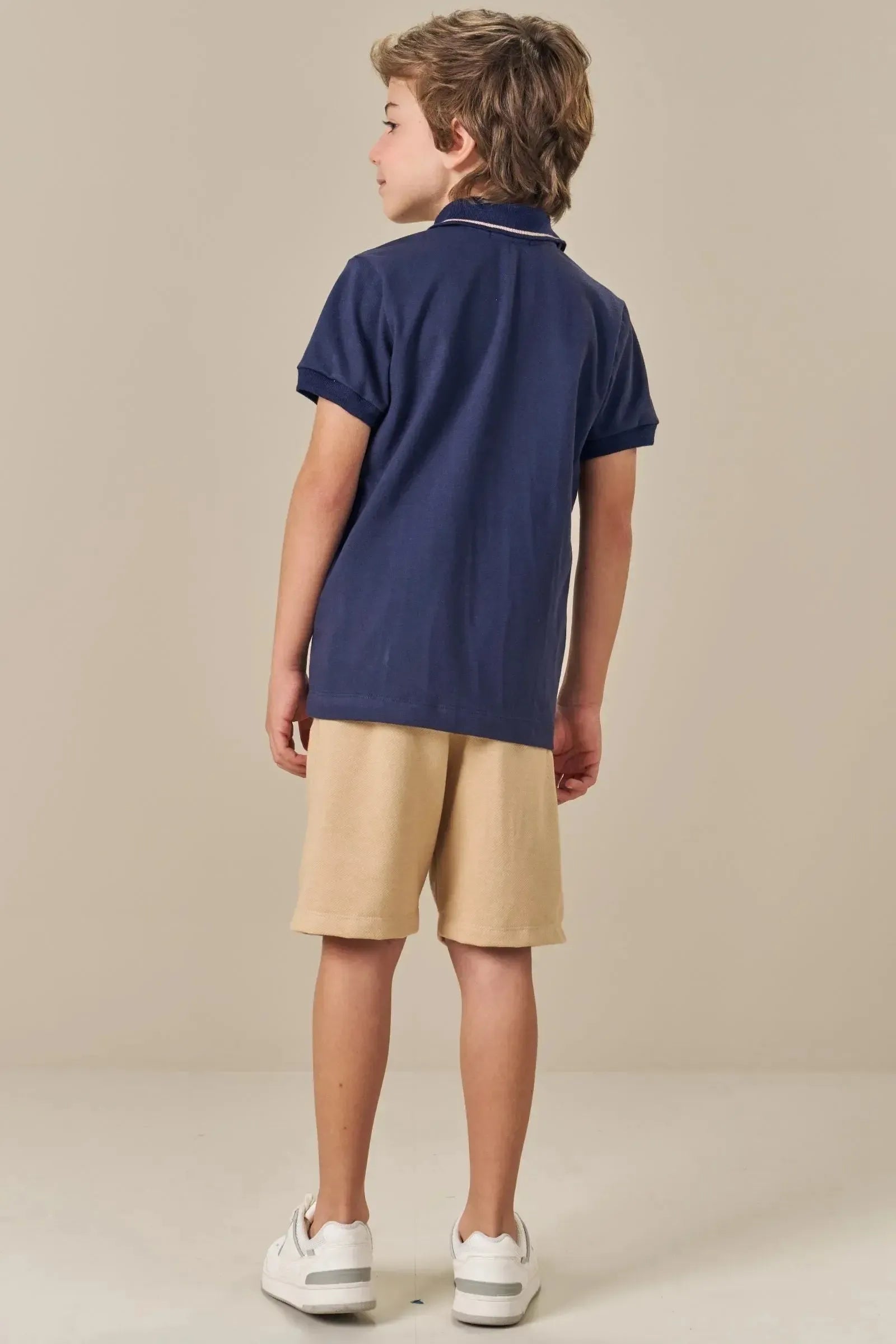 Conjunto de Camisa Polo em Piquet com Elastano e Bermuda em Cotton Jeans com Elastano 85274 LucBoo Infantil Menino