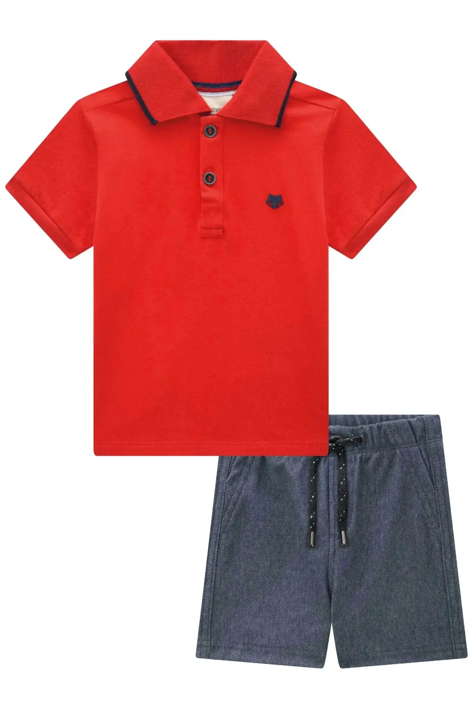 Conjunto de Camisa Polo em Piquet com Elastano e Bermuda em Cotton Jeans com Elastano 93905 Johnny Fox Bebê Menino