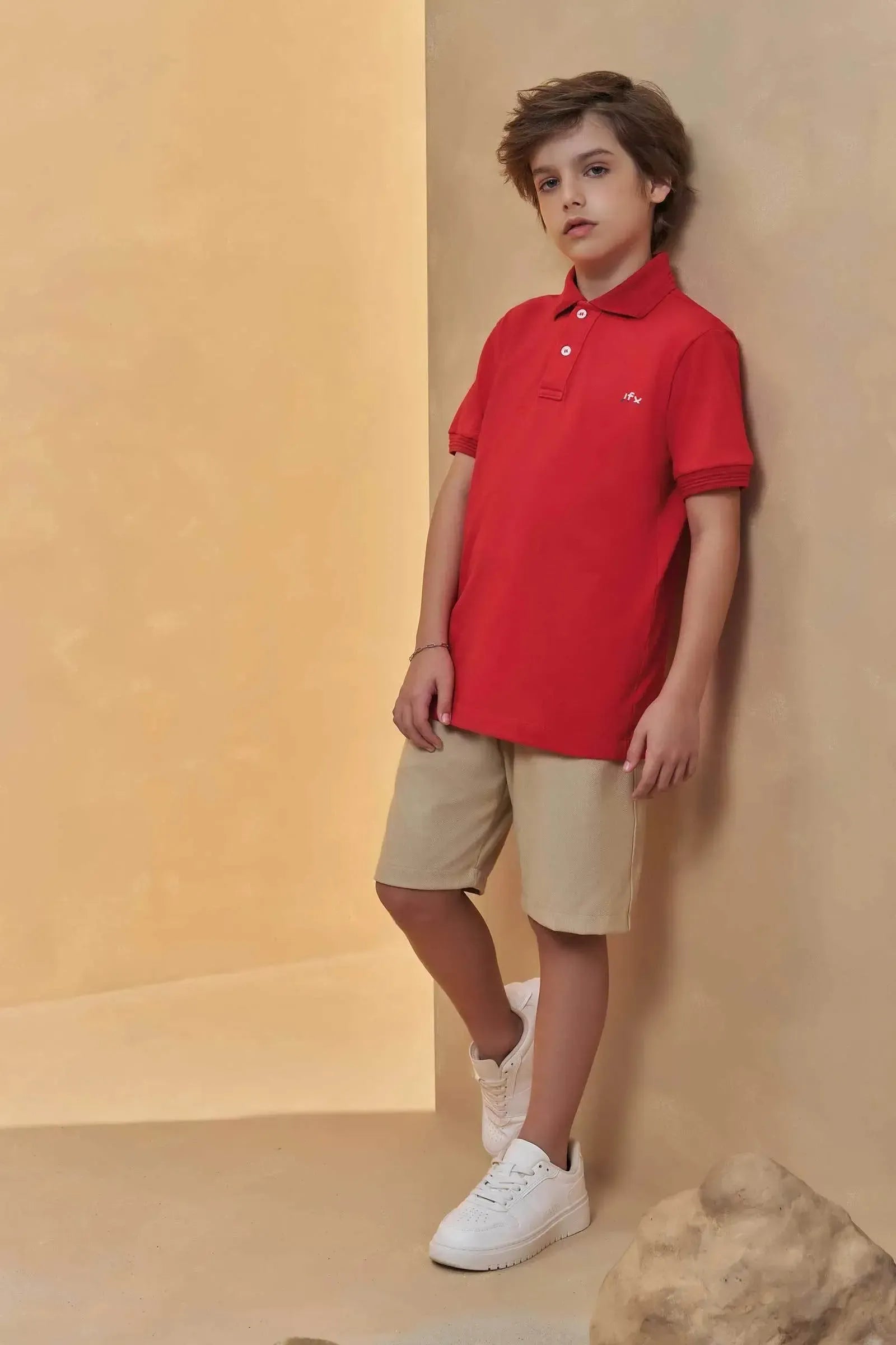 Conjunto de Camisa Polo em Piquet com Elastano e Bermuda em Cotton Jeans com Elastano 95770 Johnny Fox Teen Menino
