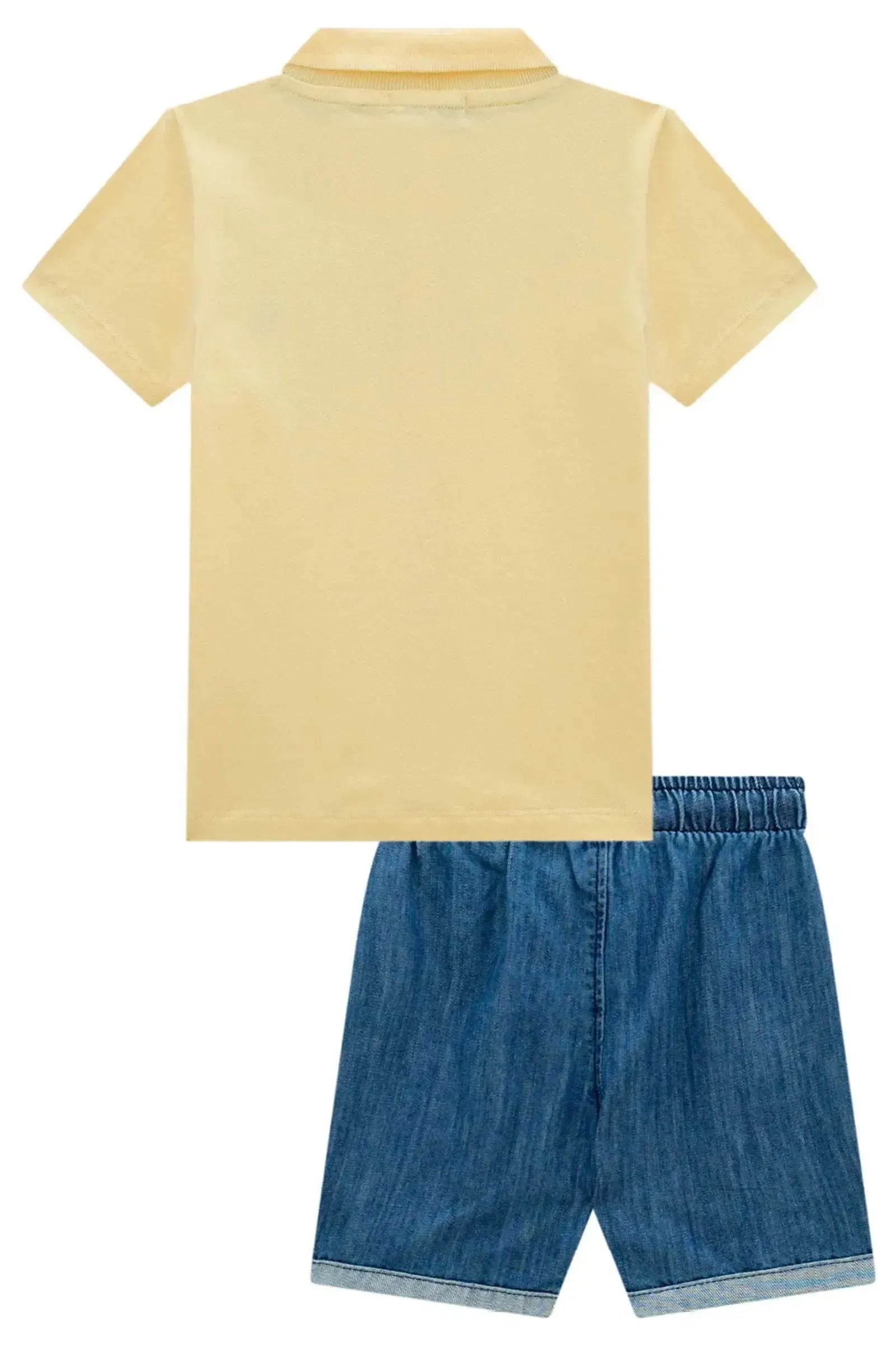 Conjunto de Camisa Polo em Piquet com Elastano e Bermuda em Jeans Benício com Elastano 98233 LucBoo Infantil Menino