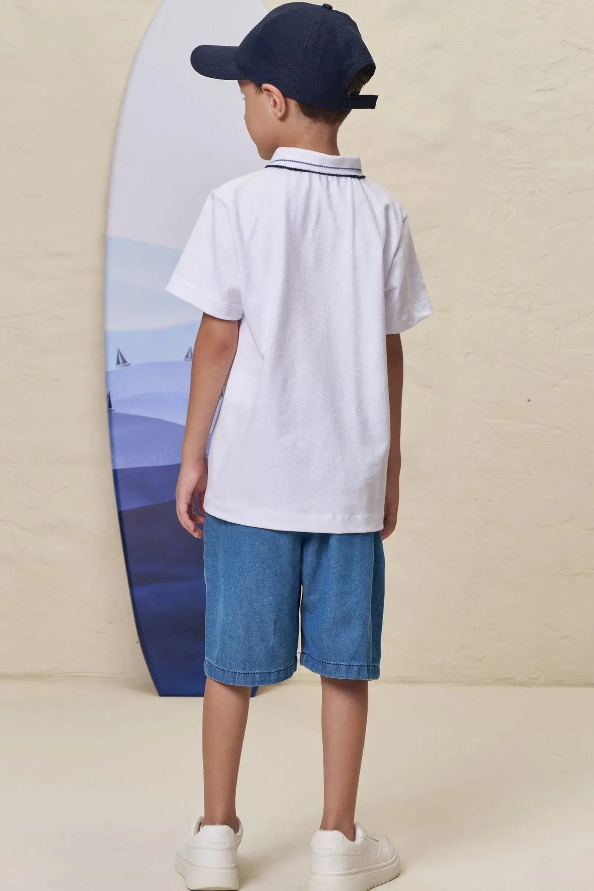 Conjunto de Camisa Polo em Piquet com Elastano e Bermuda em Jeans Teca 99326 LucBoo Infantil Menino
