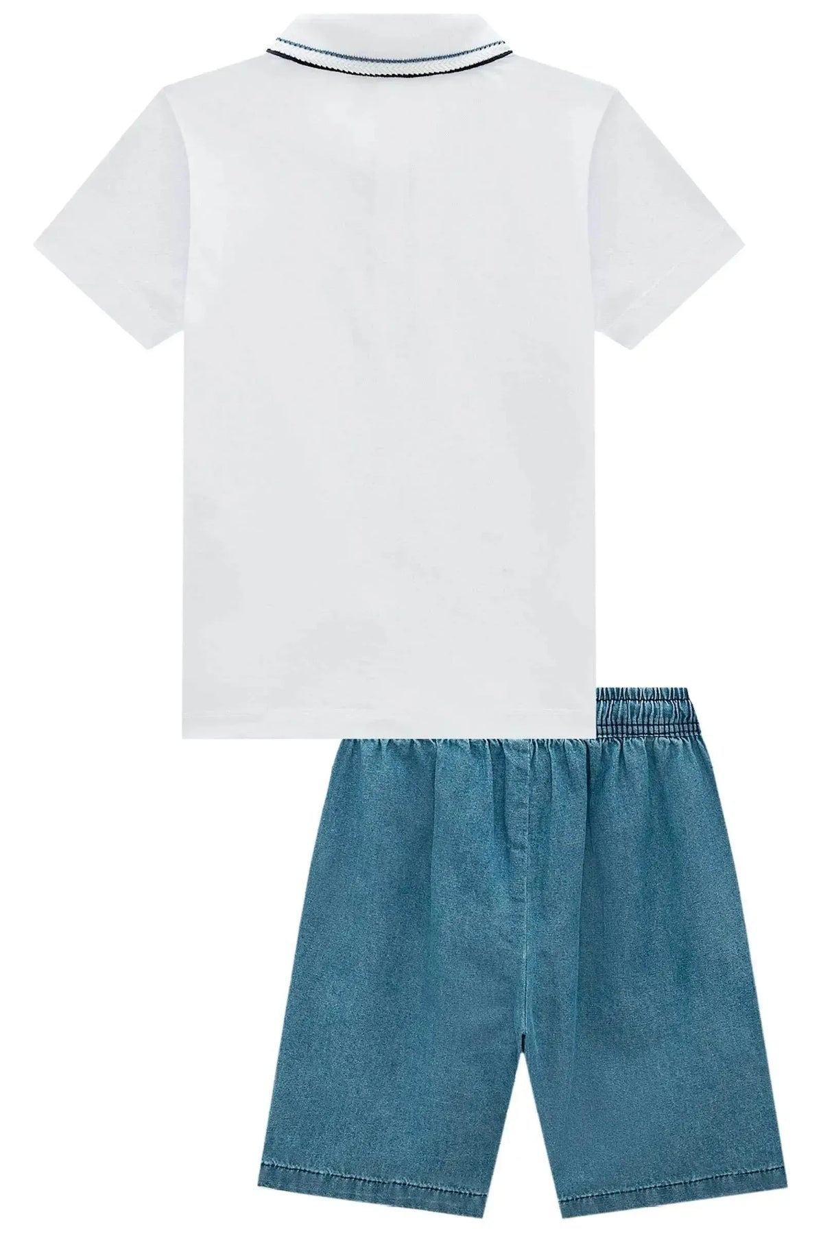 Conjunto de Camisa Polo em Piquet com Elastano e Bermuda em Jeans Teca 99326 LucBoo Infantil Menino