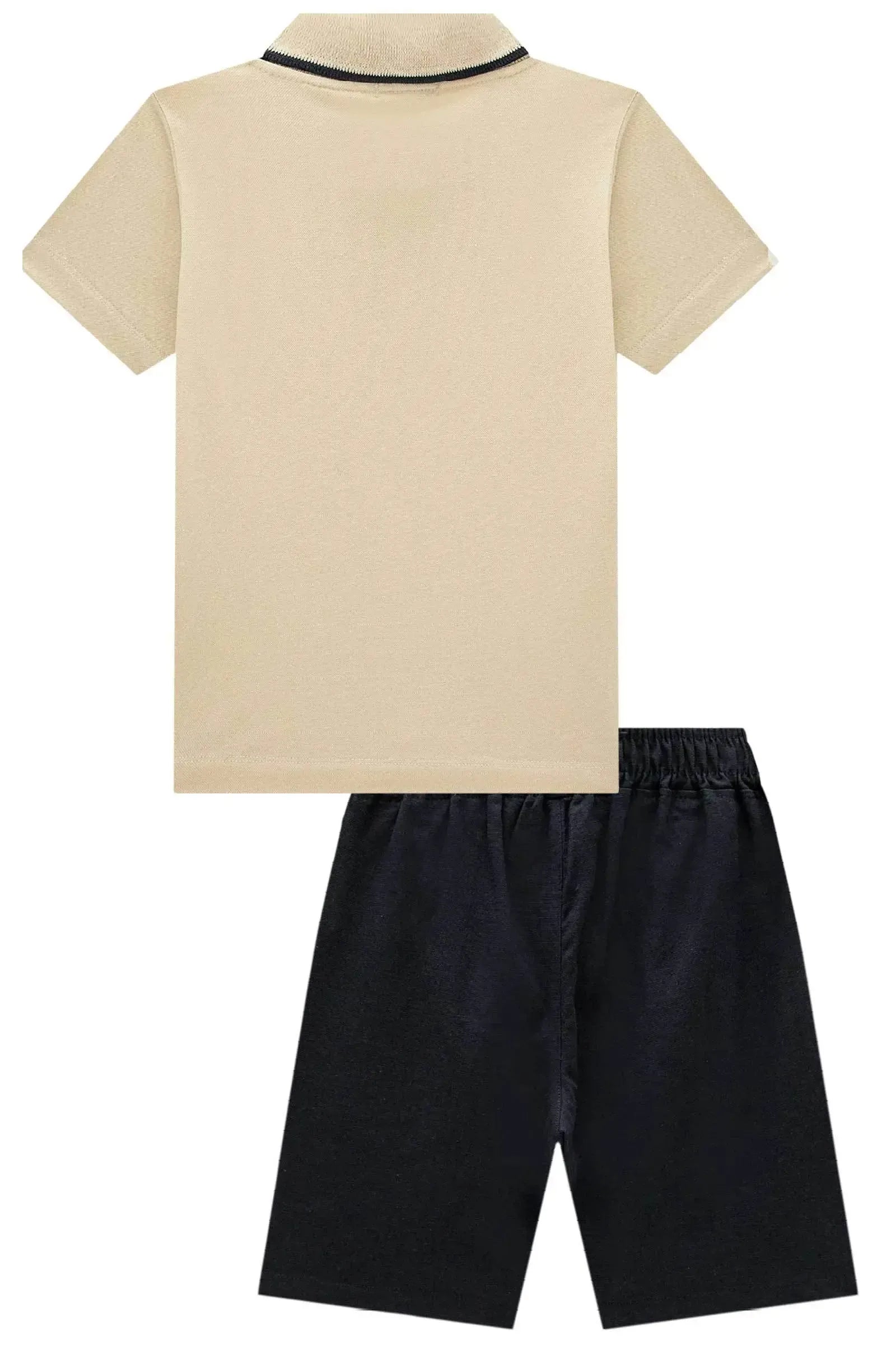 Conjunto de Camisa Polo em Piquet com Elastano e Bermuda em Linho Santorine 99062 LucBoo Infantil Menino