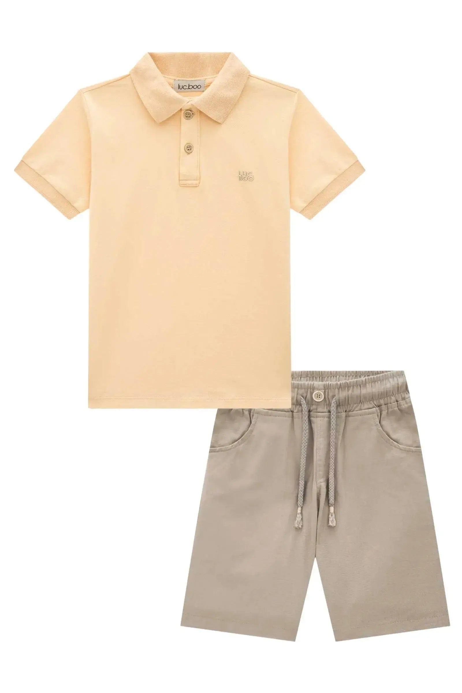 Conjunto de Camisa Polo em Piquet com Elastano e Bermuda em Linho Santorine com Elastano 87027 LucBoo Infantil Menino