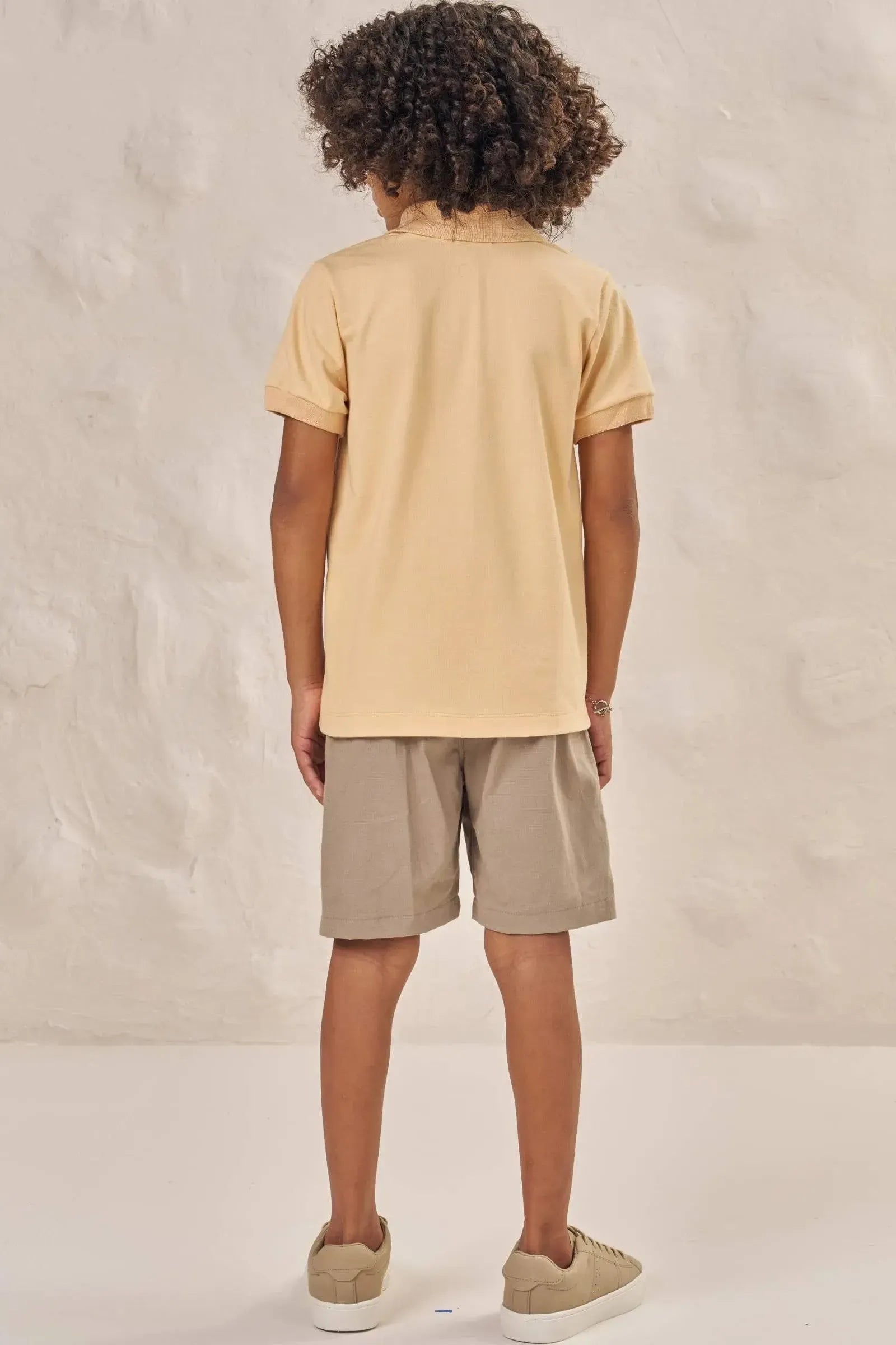 Conjunto de Camisa Polo em Piquet com Elastano e Bermuda em Linho Santorine com Elastano 87027 LucBoo Infantil Menino