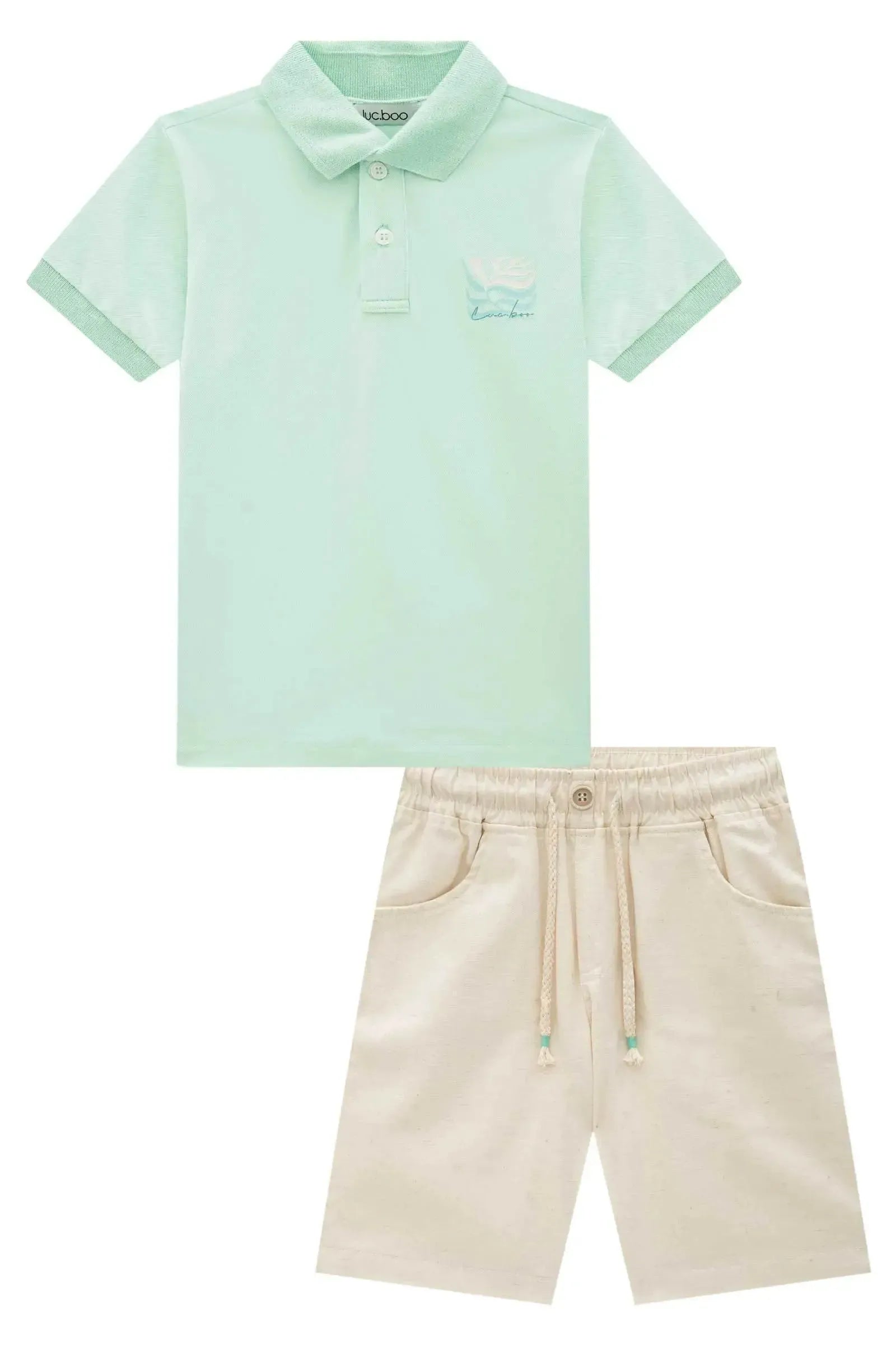 Conjunto de Camisa Polo em Piquet com Elastano e Bermuda em Linho Santorine com Elastano 88831 LucBoo Infantil Menino