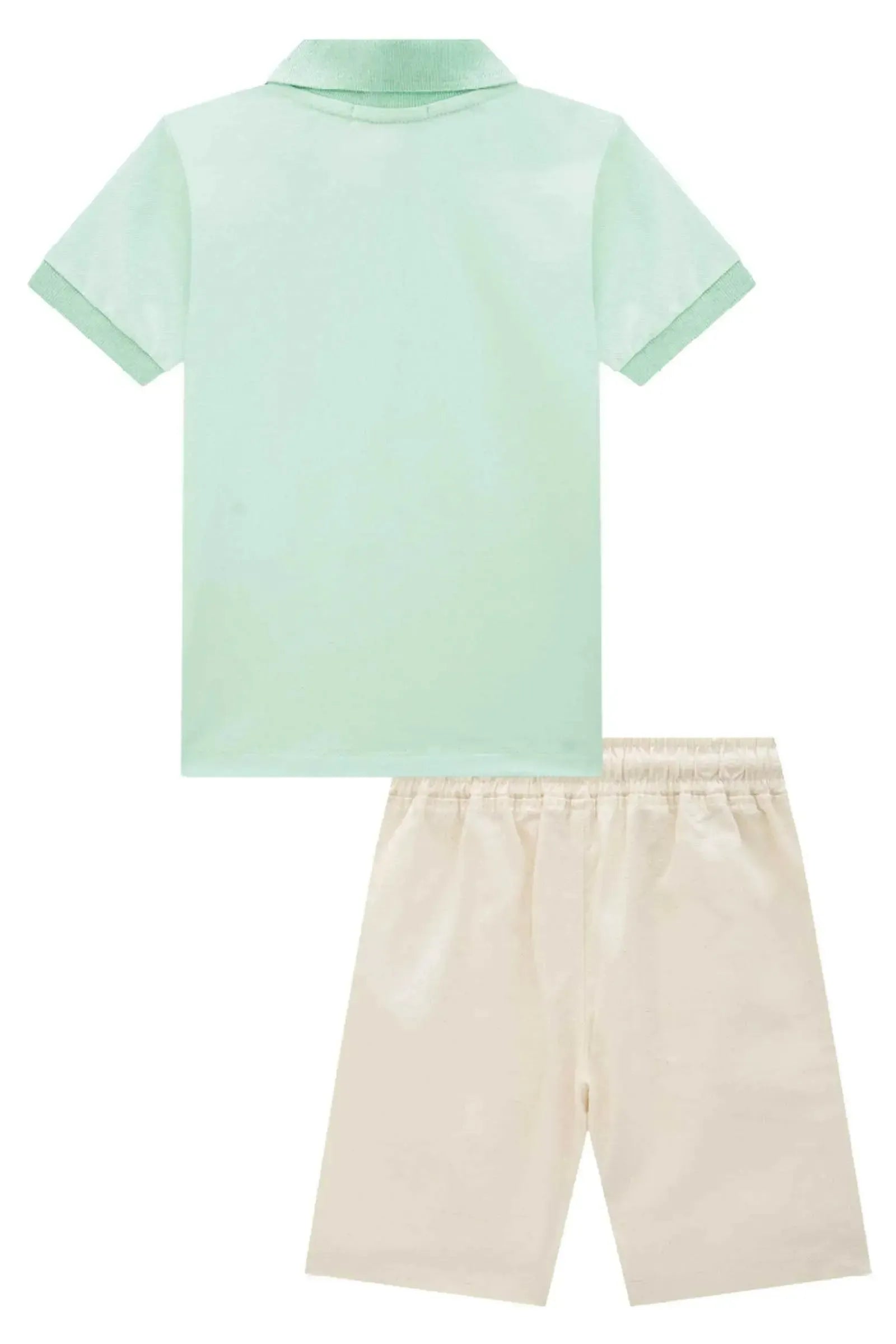 Conjunto de Camisa Polo em Piquet com Elastano e Bermuda em Linho Santorine com Elastano 88831 LucBoo Infantil Menino