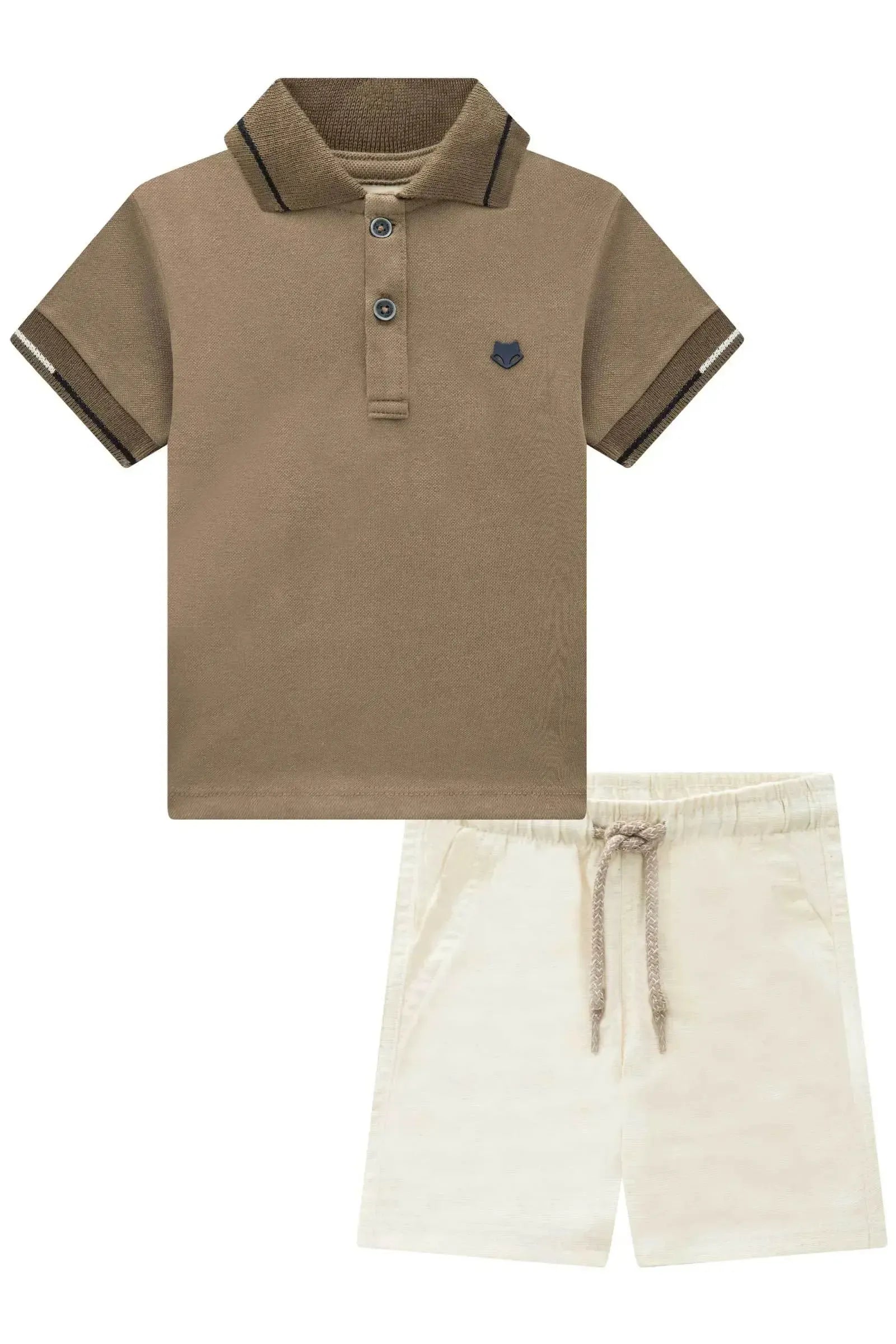 Conjunto de Camisa Polo em Piquet com Elastano e Bermuda em Linho Santorine com Elastano 93030 Johnny Fox Bebê Menino