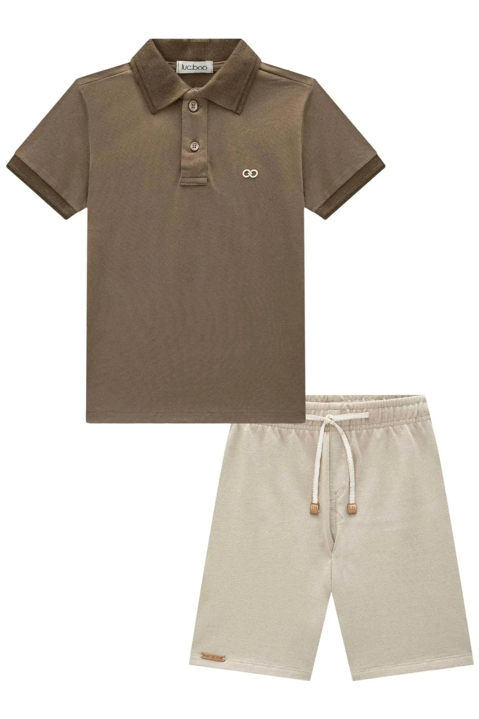Conjunto de Camisa Polo em Piquet com Elastano e Bermuda em Moletwill com Elastano 92448 LucBoo Infantil Menino