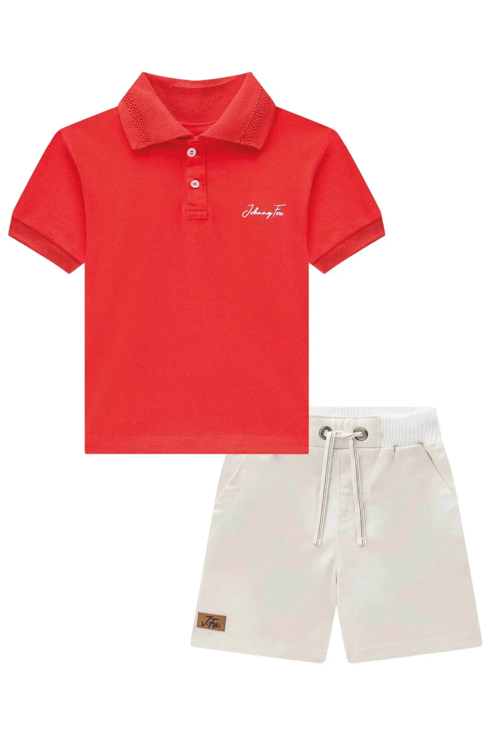 Conjunto de Camisa Polo em Piquet com Elastano e Bermuda em Sarja Caribe com Elastano 84688 Johnny Fox Bebê Menino