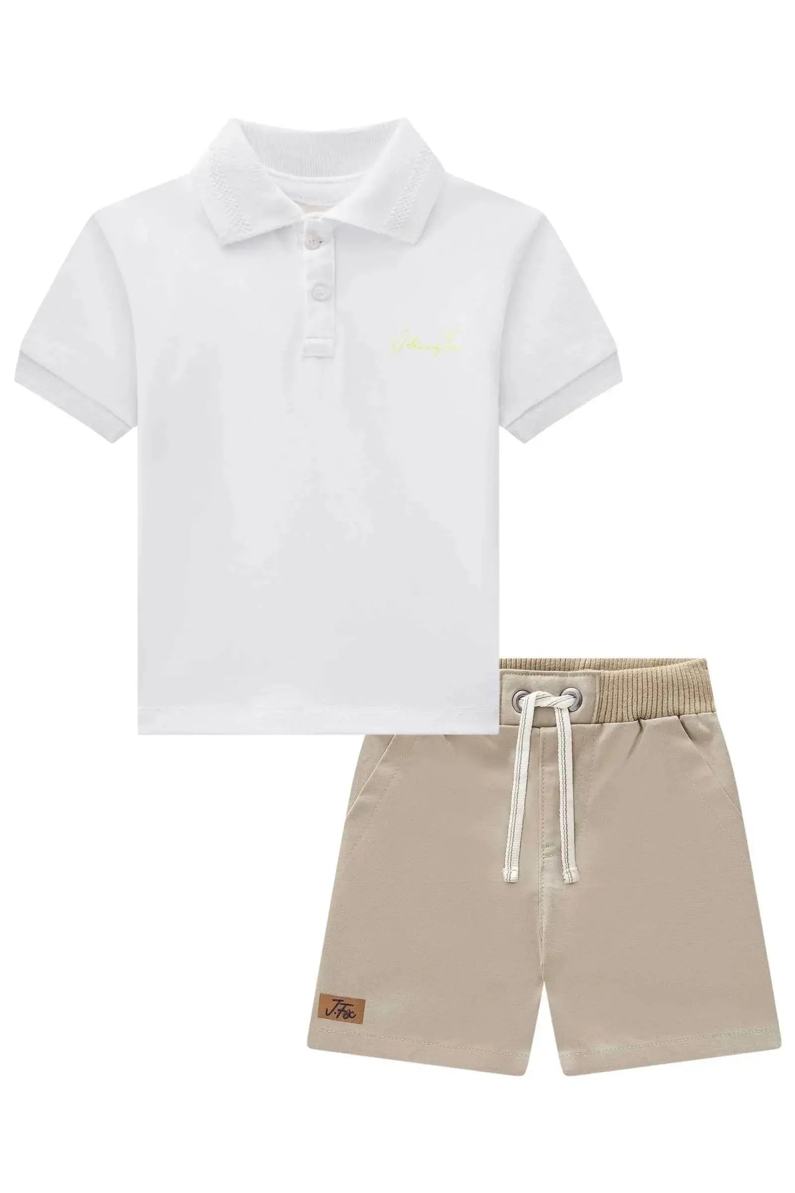 Conjunto de Camisa Polo em Piquet com Elastano e Bermuda em Sarja Caribe com Elastano 84688 Johnny Fox Bebê Menino