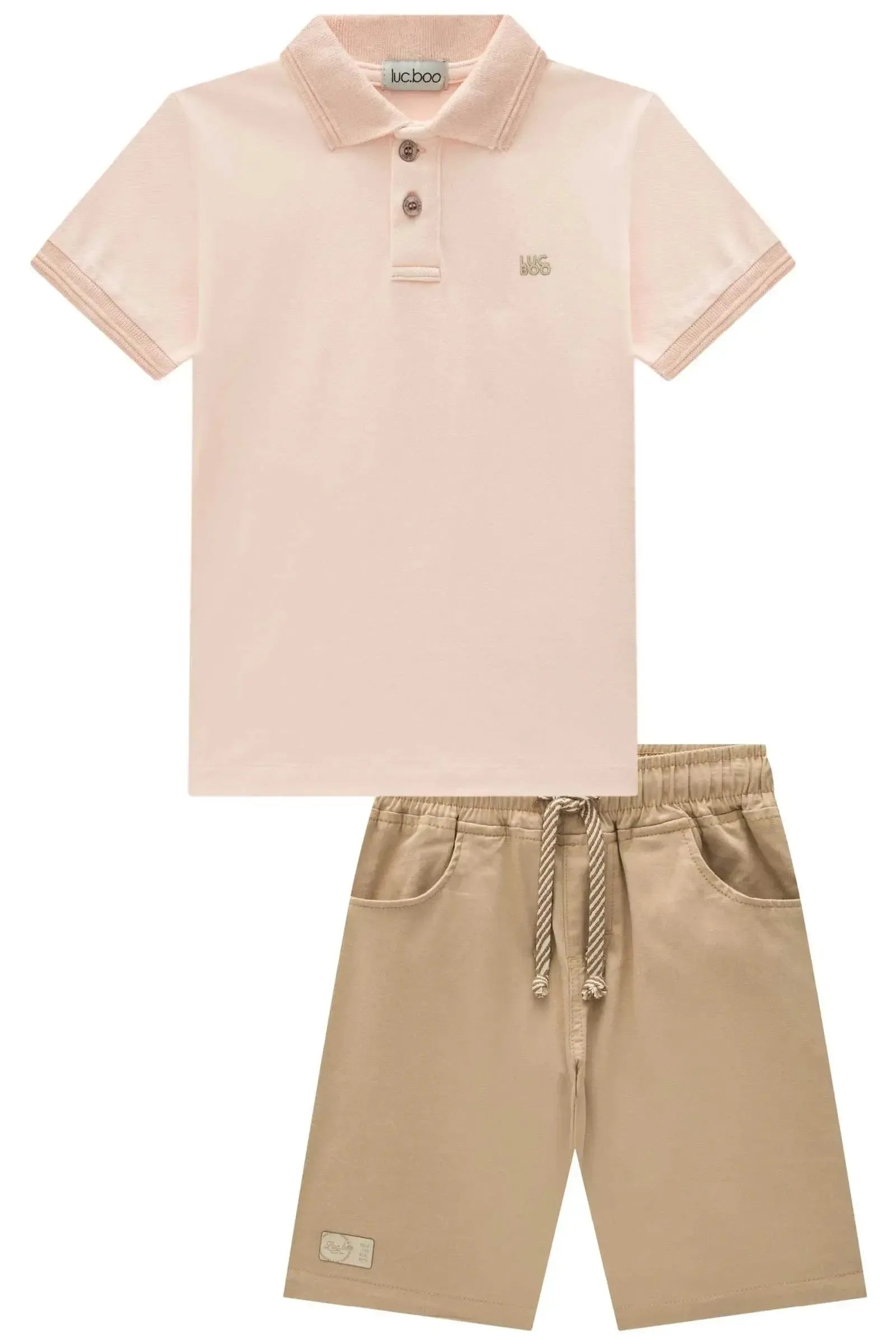 Conjunto de Camisa Polo em Piquet com Elastano e Bermuda em Sarja Girassol com Elastano 96560 LucBoo Infantil Menino