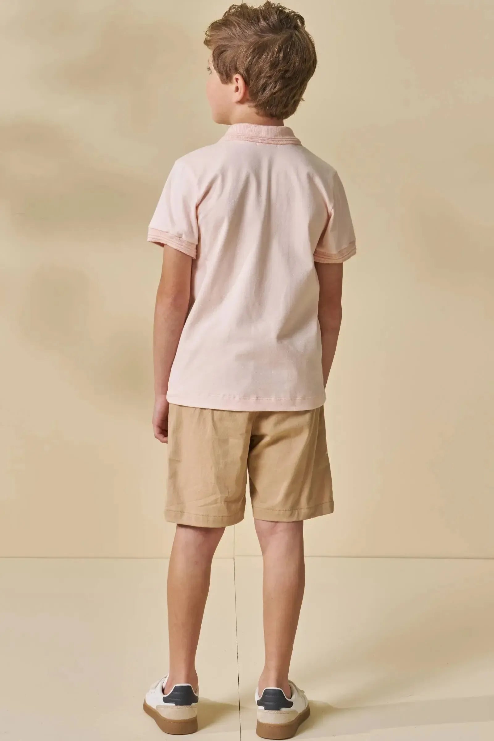 Conjunto de Camisa Polo em Piquet com Elastano e Bermuda em Sarja Girassol com Elastano 96560 LucBoo Infantil Menino
