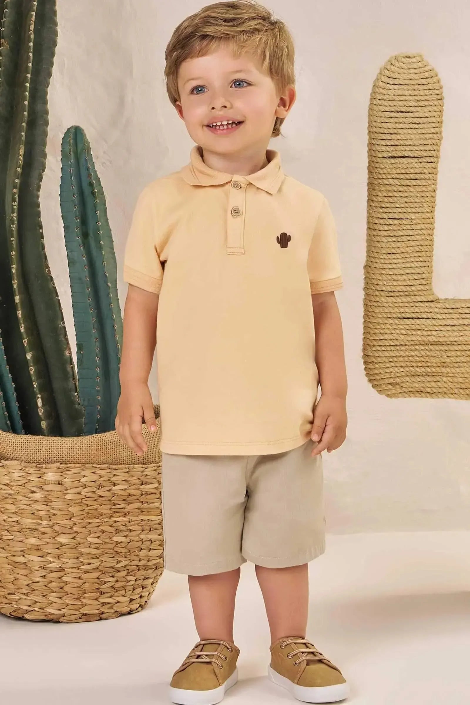 Conjunto de Camisa Polo em Piquet com Elastano e Bermuda em Sarja Girassol com Elastano 86727 LucBoo Bebê Menino