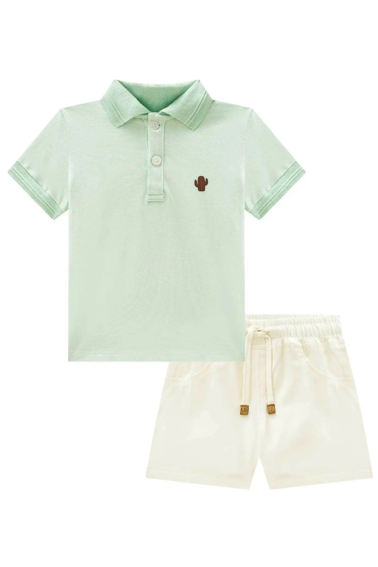 Conjunto de Camisa Polo em Piquet com Elastano e Bermuda em Sarja Girassol com Elastano 88875 LucBoo Bebê Menino