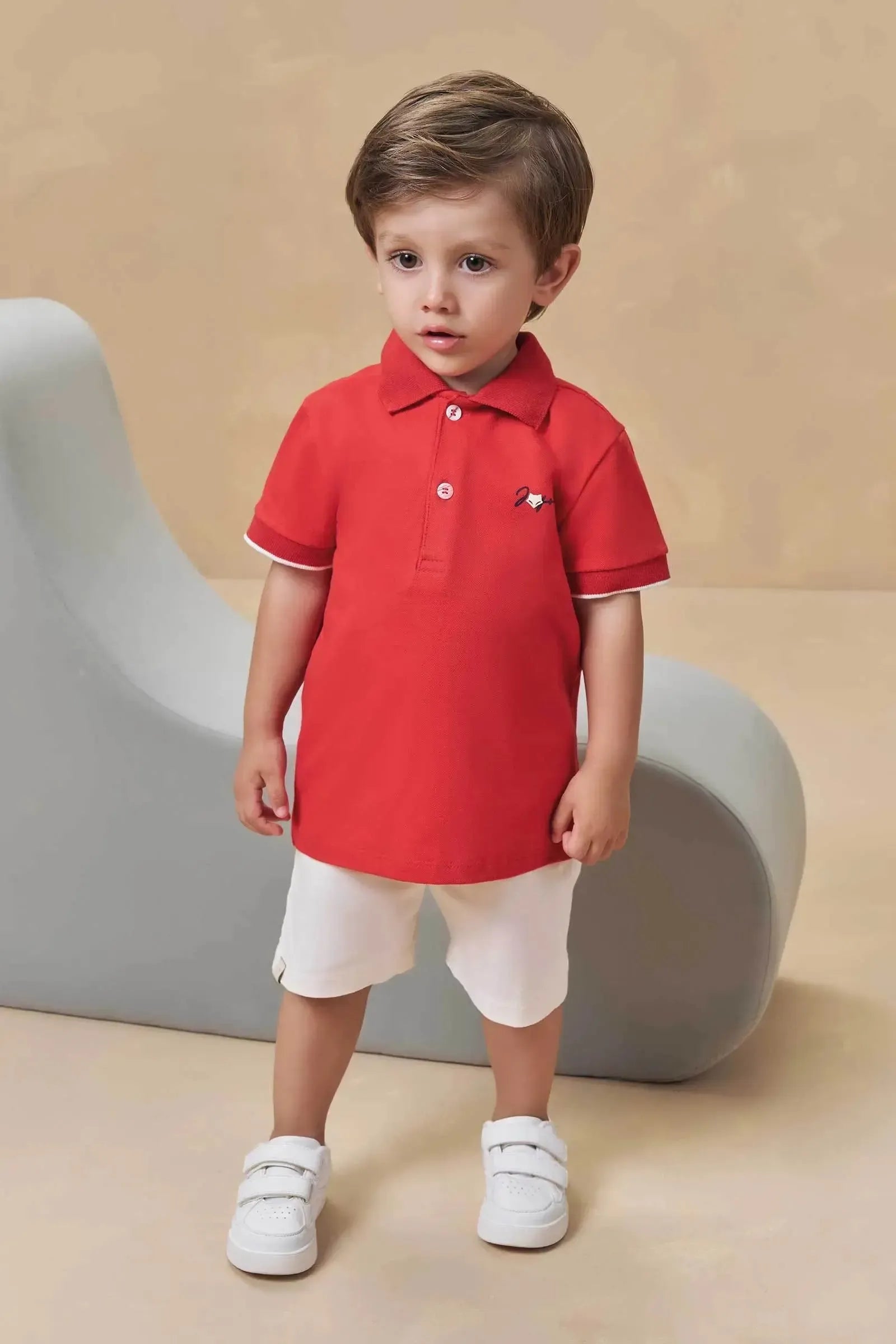 Conjunto de Camisa Polo em Piquet com Elastano e Bermuda em Sarja Girassol com Elastano 95435 Johnny Fox Teen Menino