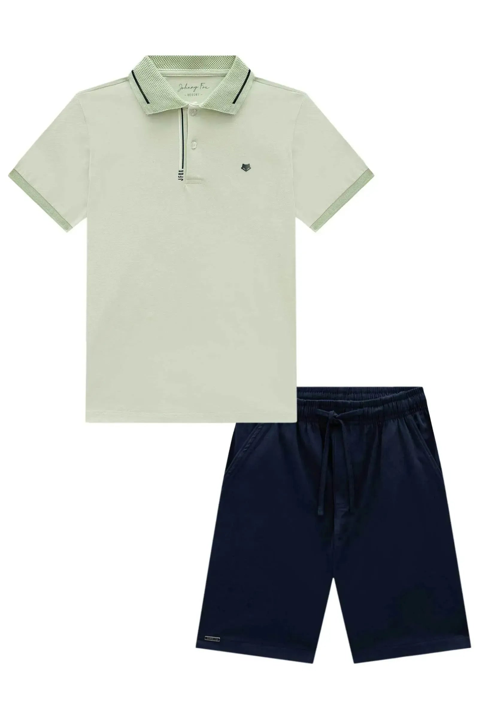 Conjunto de Camisa Polo em Piquet com Elastano e Bermuda em Sarja Girassol com Elastano 96398 Johnny Fox Teen Menino