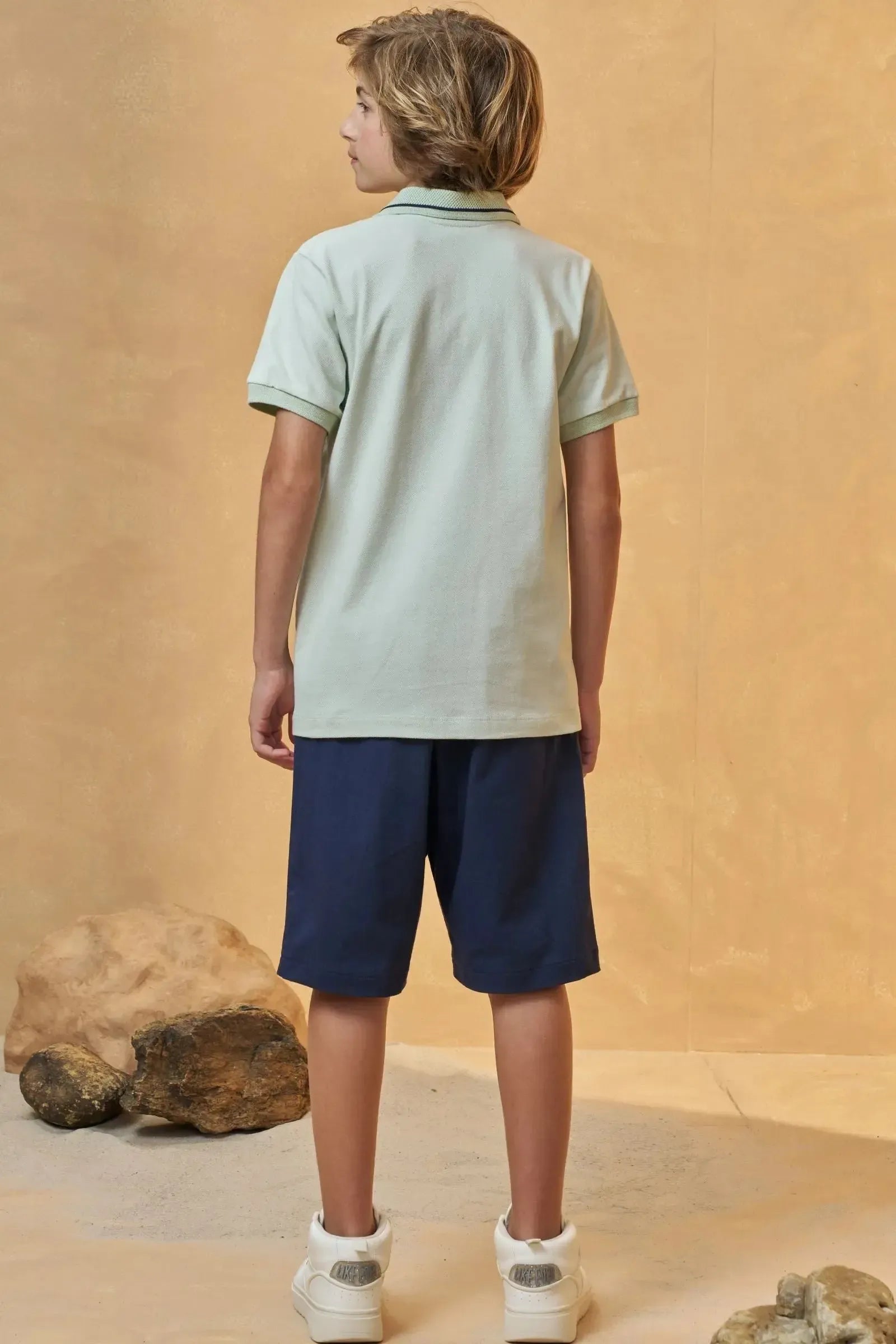 Conjunto de Camisa Polo em Piquet com Elastano e Bermuda em Sarja Girassol com Elastano 96398 Johnny Fox Teen Menino