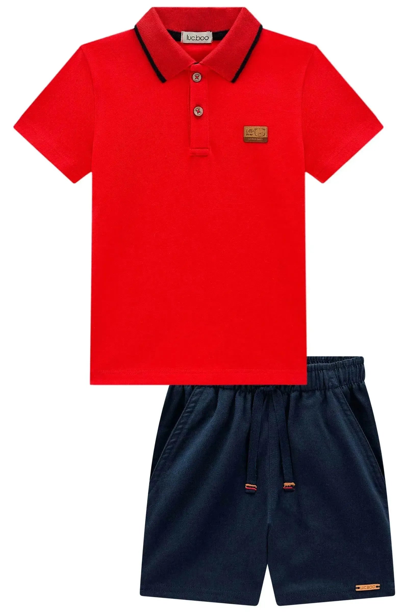 Conjunto de Camisa Polo em Piquet com Elastano e Bermuda em Sarja Girassol com Elastano 97901 LucBoo Infantil Menino