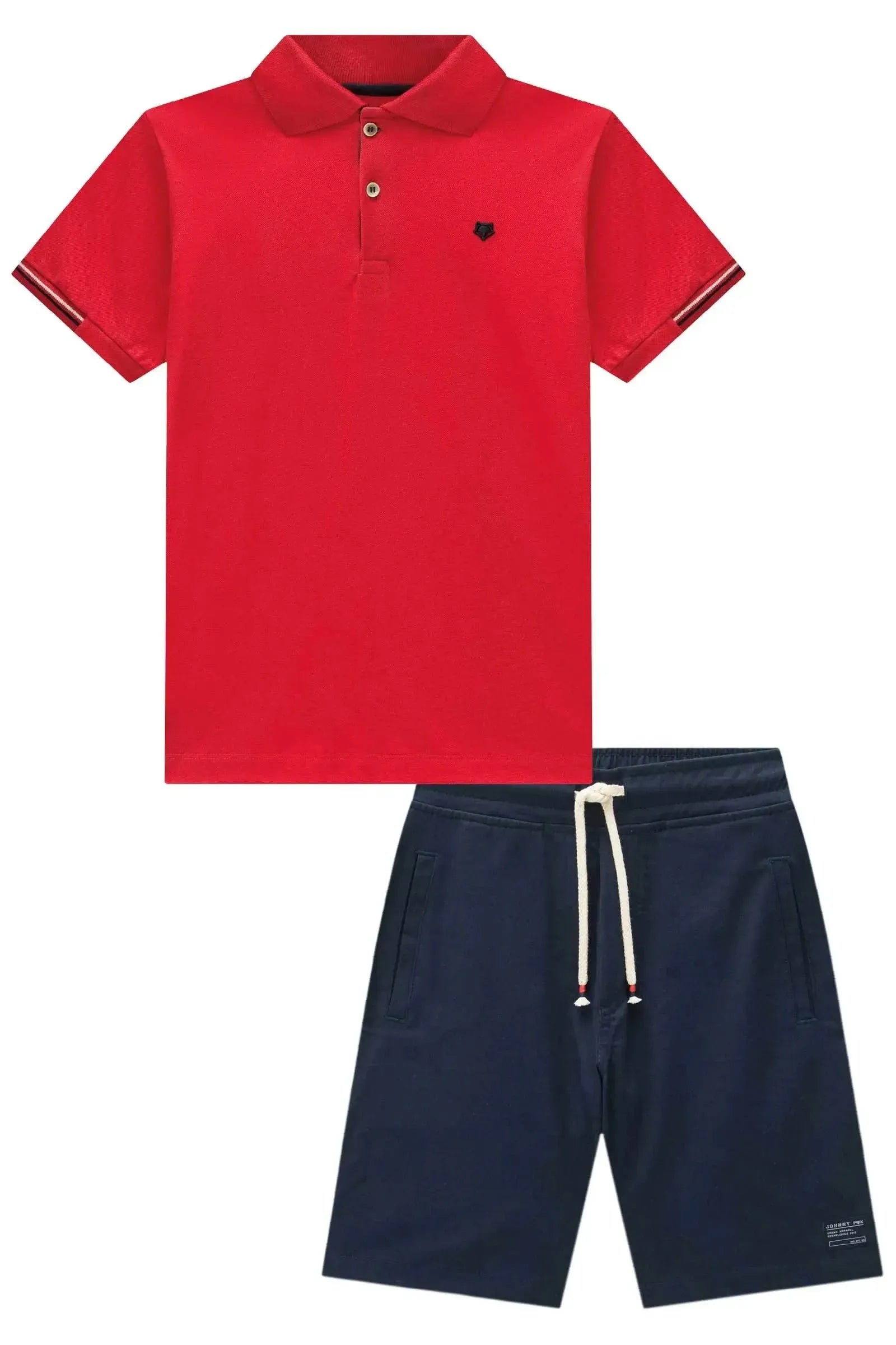 Conjunto de Camisa Polo em Piquet com Elastano e Bermuda em Sarja Girassol com Elastano 98821 Johnny Fox Teen Menino