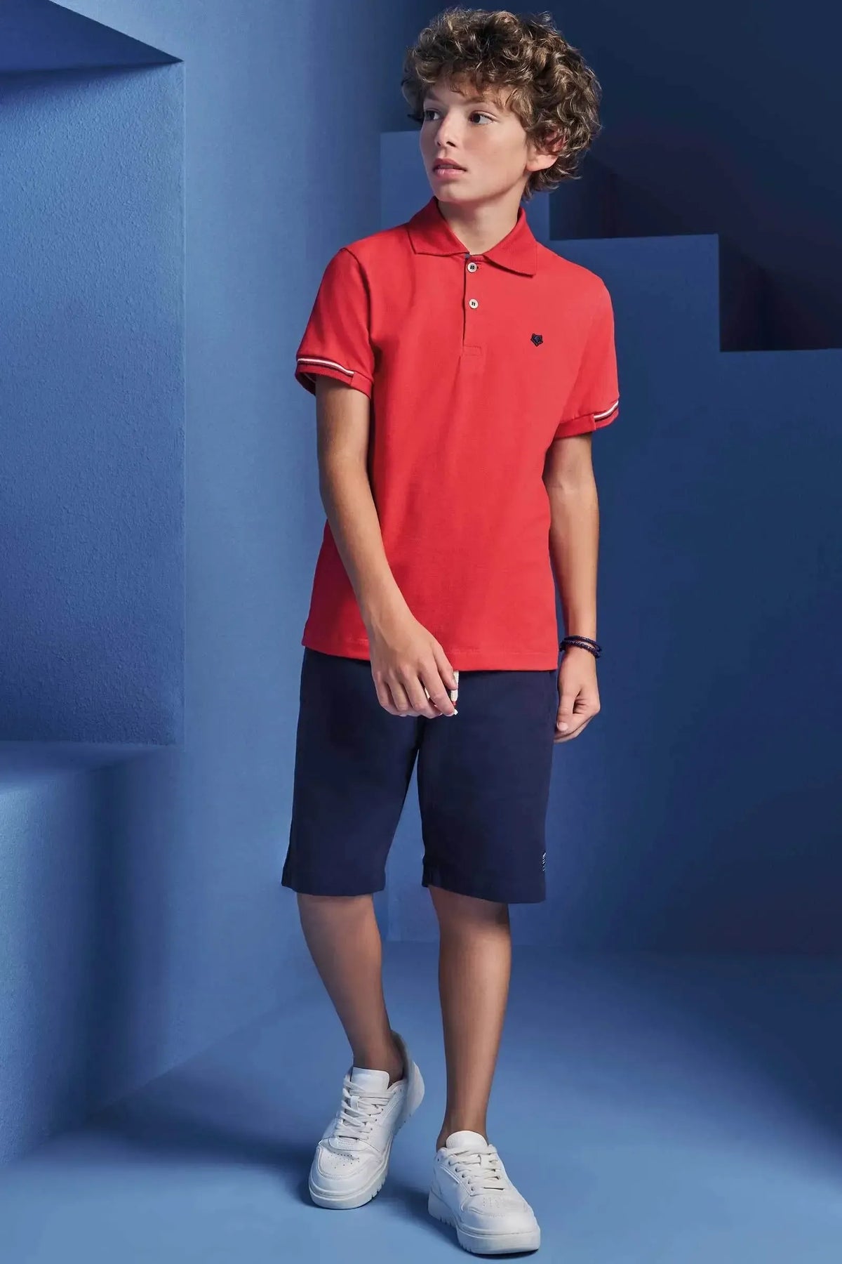 Conjunto de Camisa Polo em Piquet com Elastano e Bermuda em Sarja Girassol com Elastano 98821 Johnny Fox Teen Menino