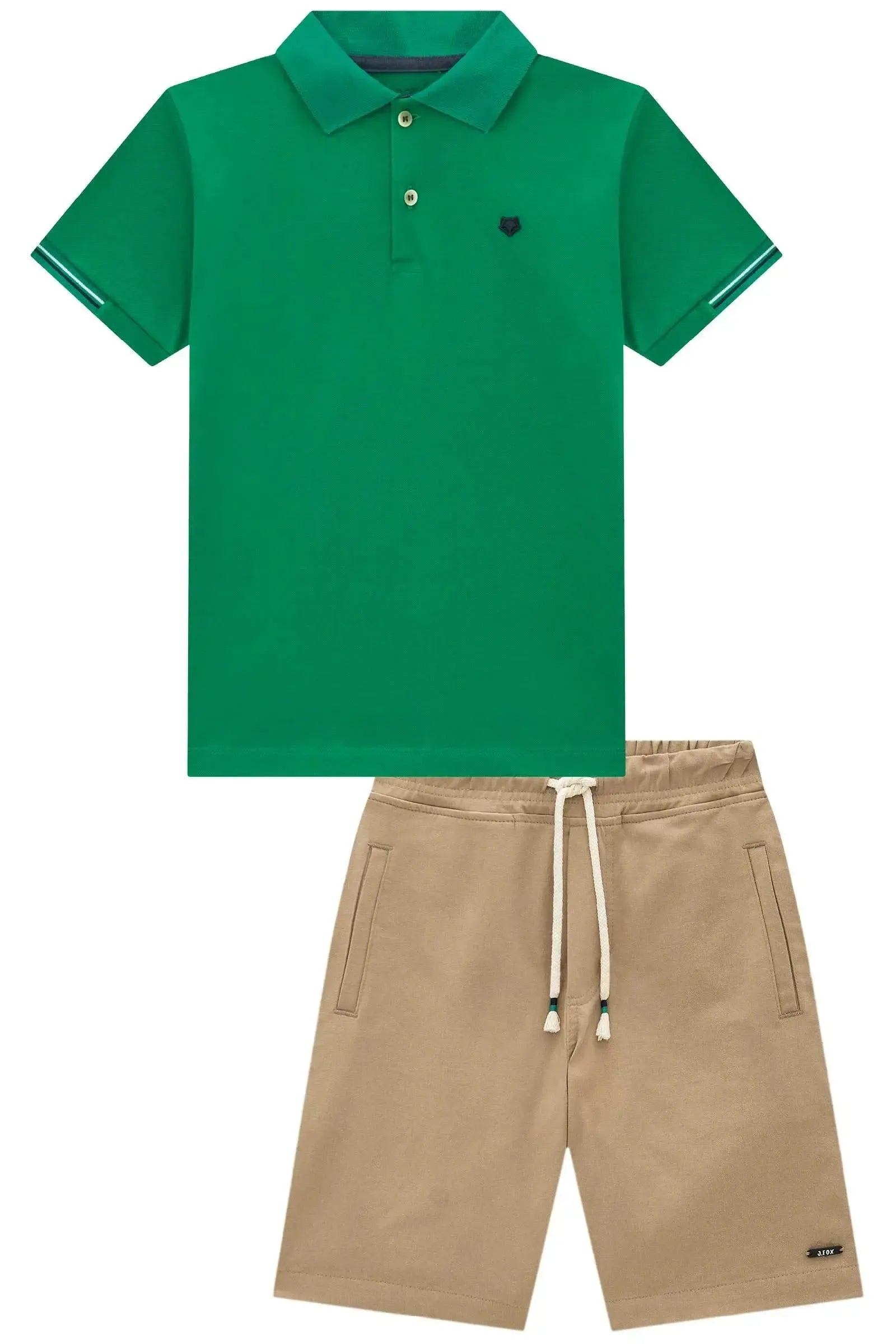 Conjunto de Camisa Polo em Piquet com Elastano e Bermuda em Sarja Girassol com Elastano 98974 Johnny Fox Teen Menino