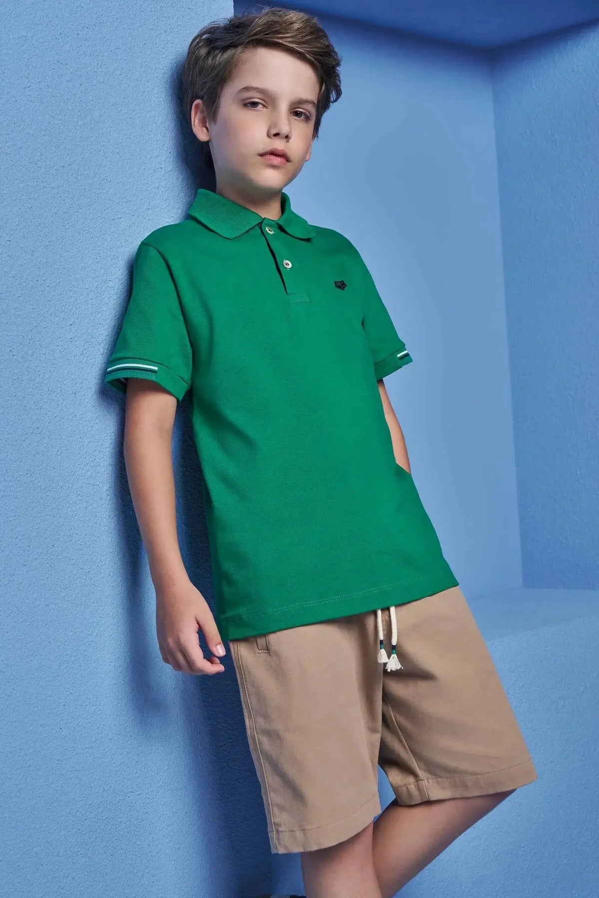 Conjunto de Camisa Polo em Piquet com Elastano e Bermuda em Sarja Girassol com Elastano 98974 Johnny Fox Teen Menino