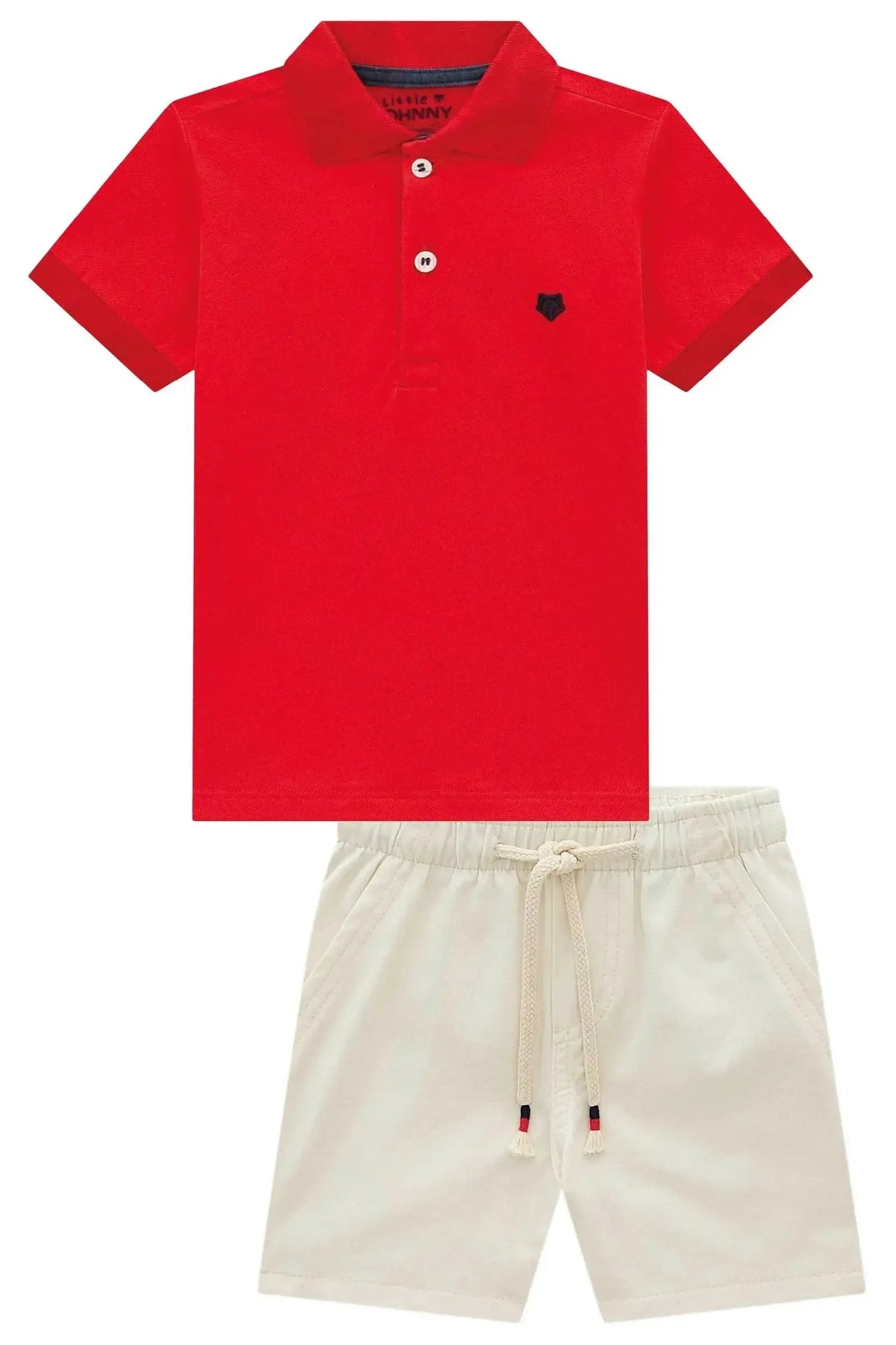 Conjunto de Camisa Polo em Piquet com Elastano e Bermuda em Sarja Girassol com Elastano 99353 Johnny Fox Teen Menino