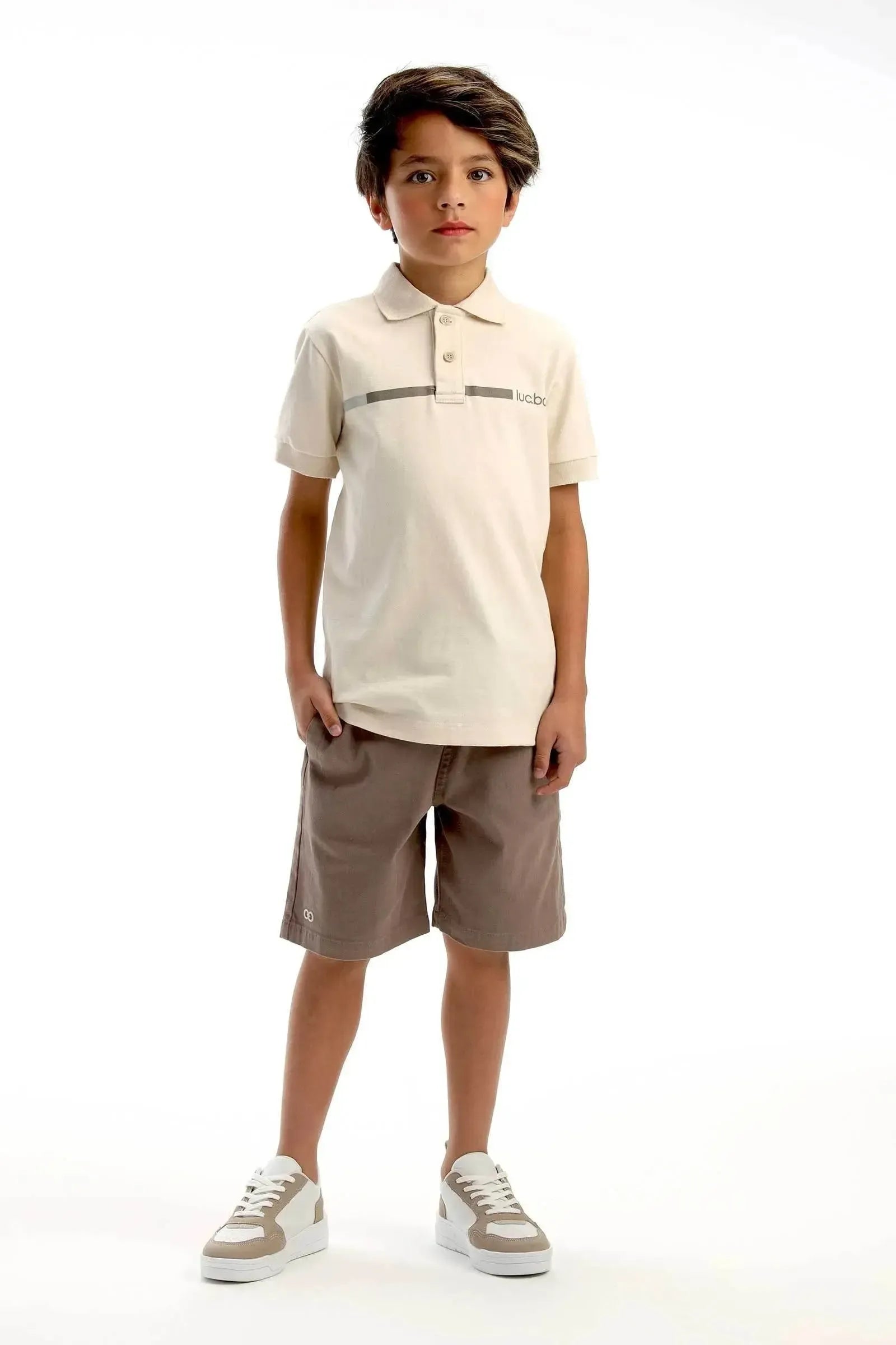 Conjunto de Camisa Polo em Piquet com Elastano e Bermuda em Sarja Stretch com Elastano 93147 LucBoo Infantil Menino