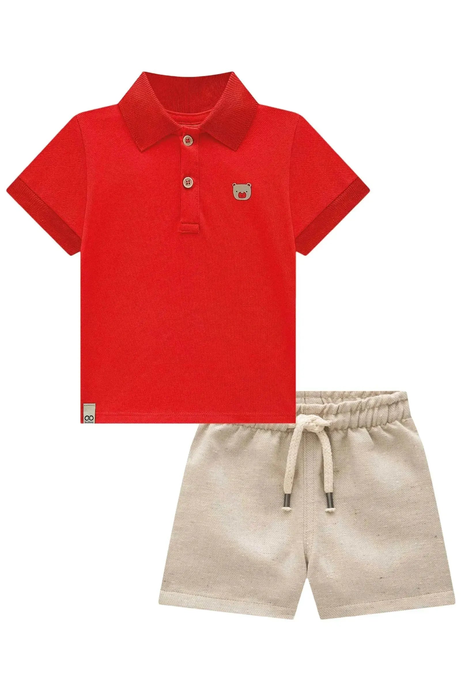 Conjunto de Camisa Polo em Piquet com Elastano e Bermuda em Tecido Sarjado 92816 LucBoo Bebê Menino