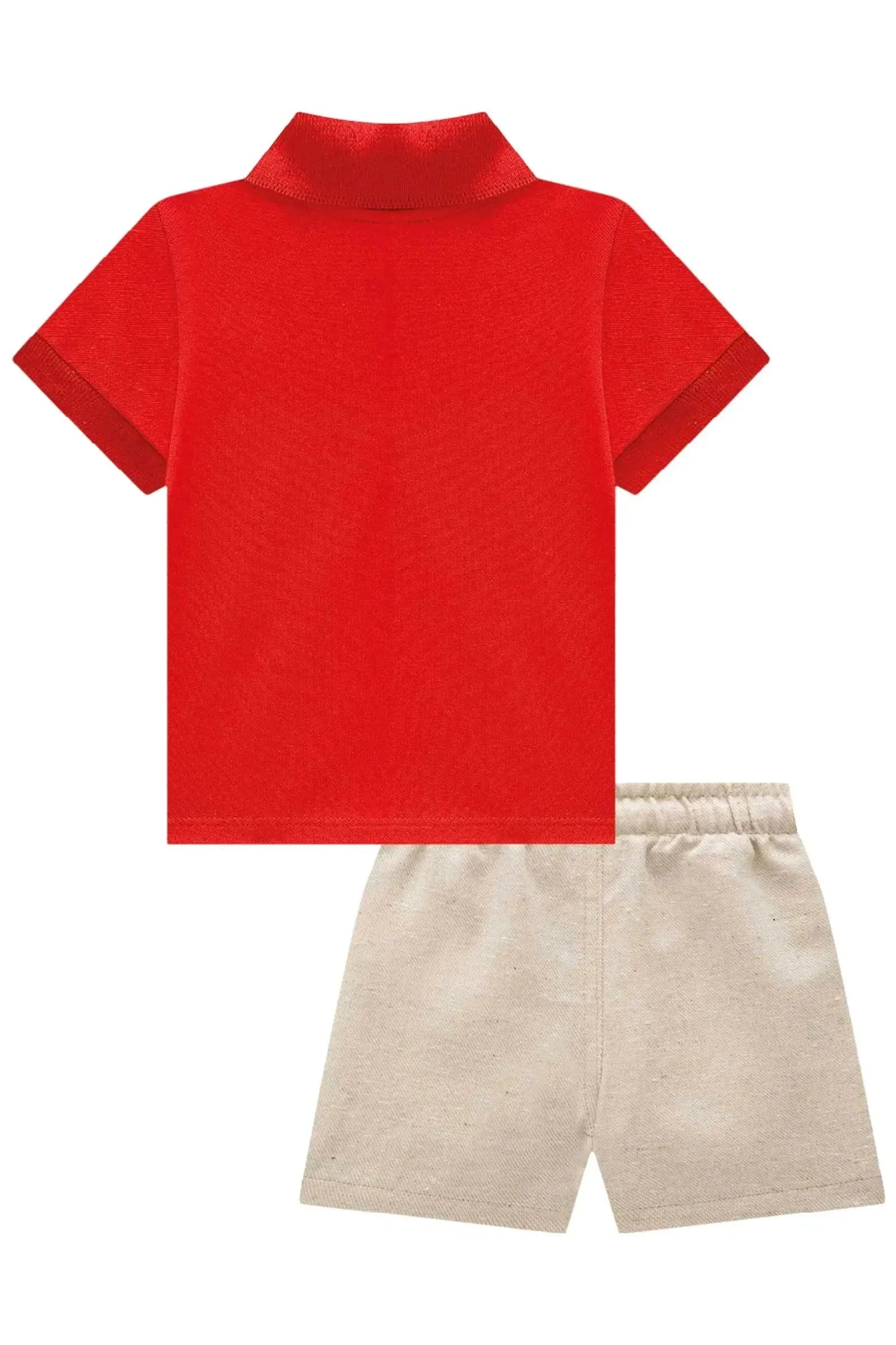 Conjunto de Camisa Polo em Piquet com Elastano e Bermuda em Tecido Sarjado 92816 LucBoo Bebê Menino