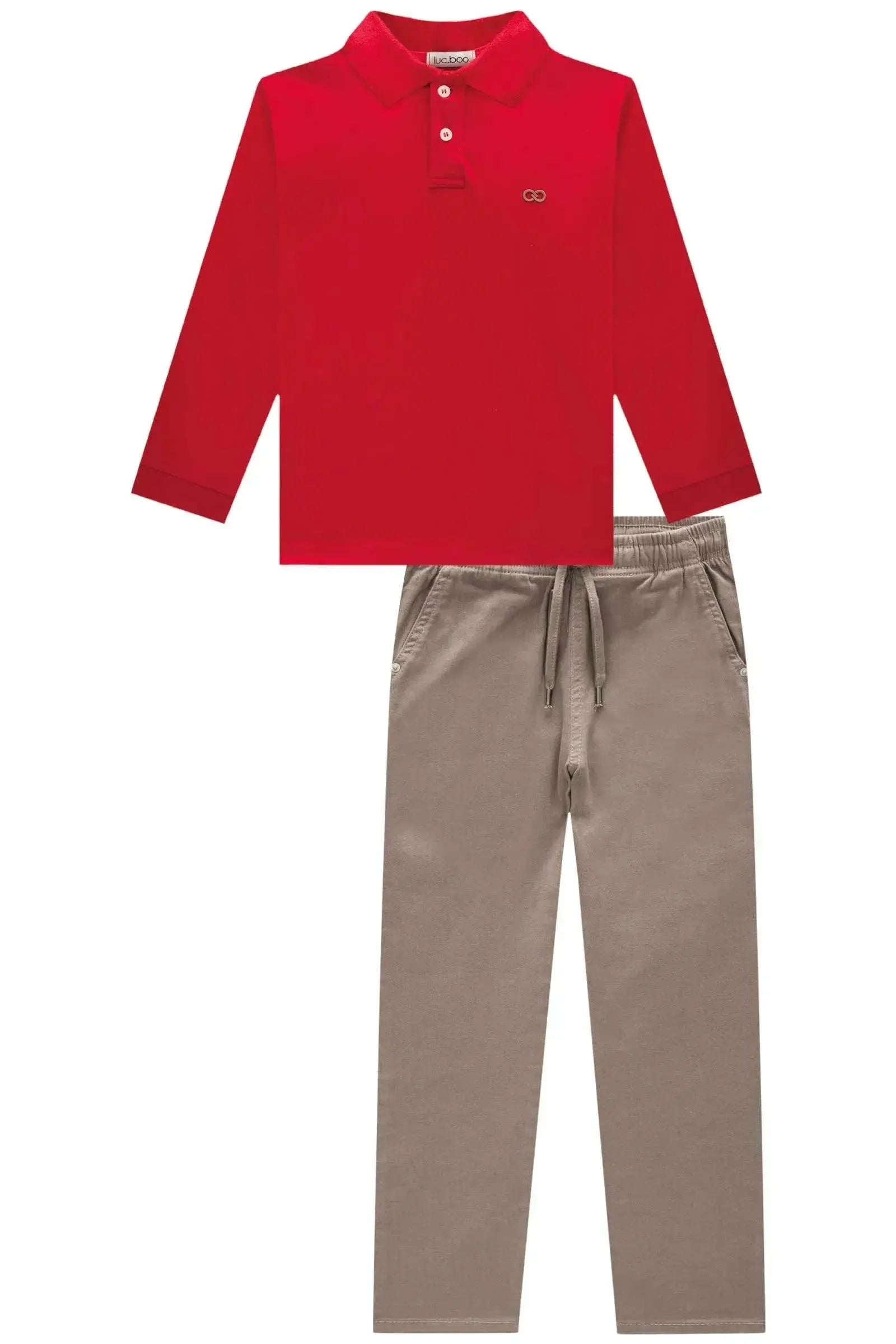 Conjunto de Camisa Polo em Piquet com Elastano e Calça Skinny em Sarja Stretch com Elastano 92091 LucBoo Infantil Menino