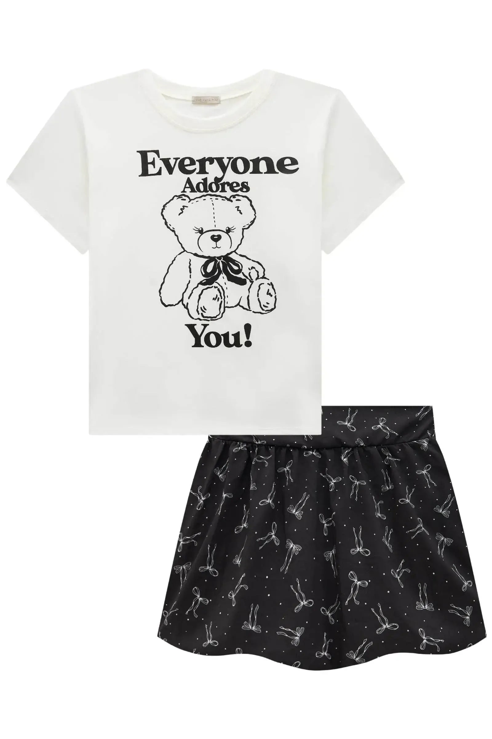 Conjunto de Camiseta Comfy em Meia Malha e Saia Balonê em Light Peach 92695 Vic&Vicky Teen Menina