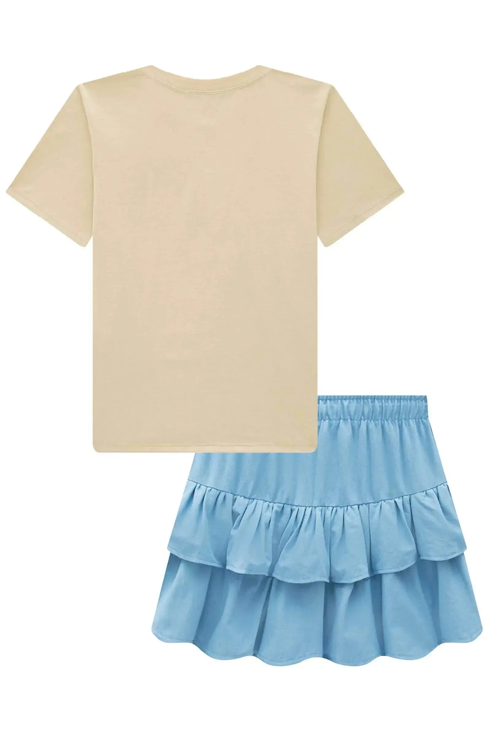 Conjunto de Camiseta Comfy em Meia Malha e Saia em Linho Santorine com Shorts Embutido 95315 Lilimoon Teen Menina