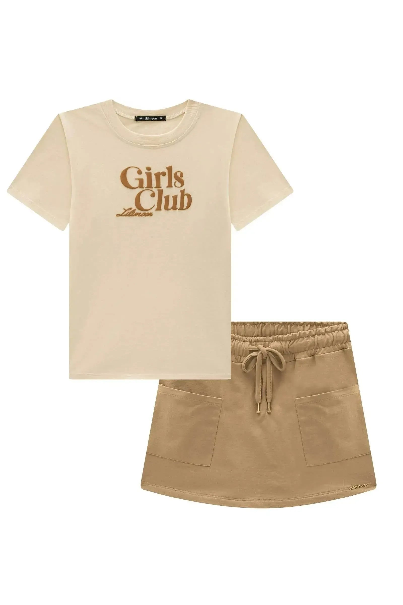 Conjunto de Camiseta Comfy em Meia Malha e Short Saia em Molevisco 95919 Lilimoon Teen Menina